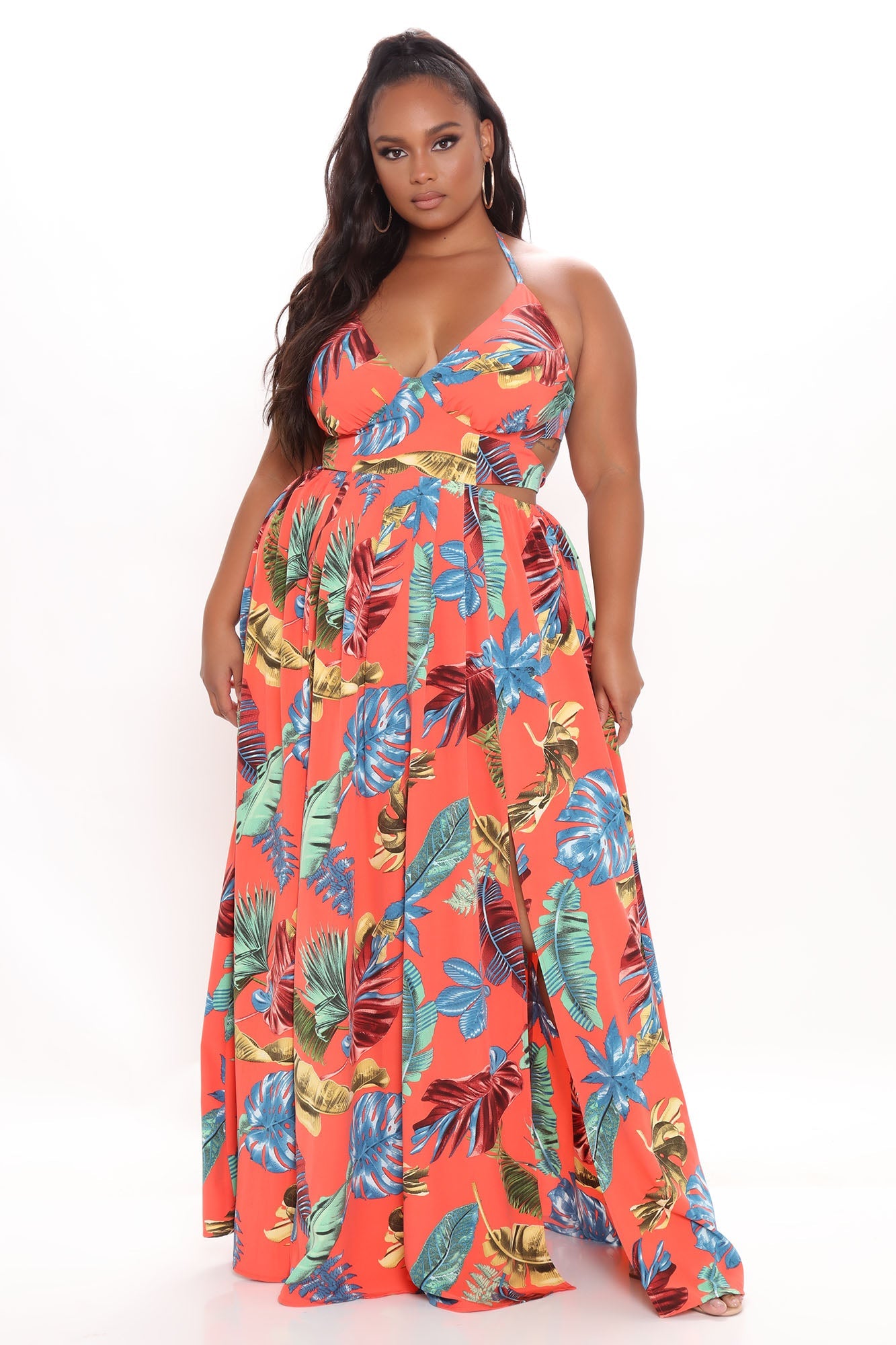 Kenzie Halter Maxi Dress - Orange/combo