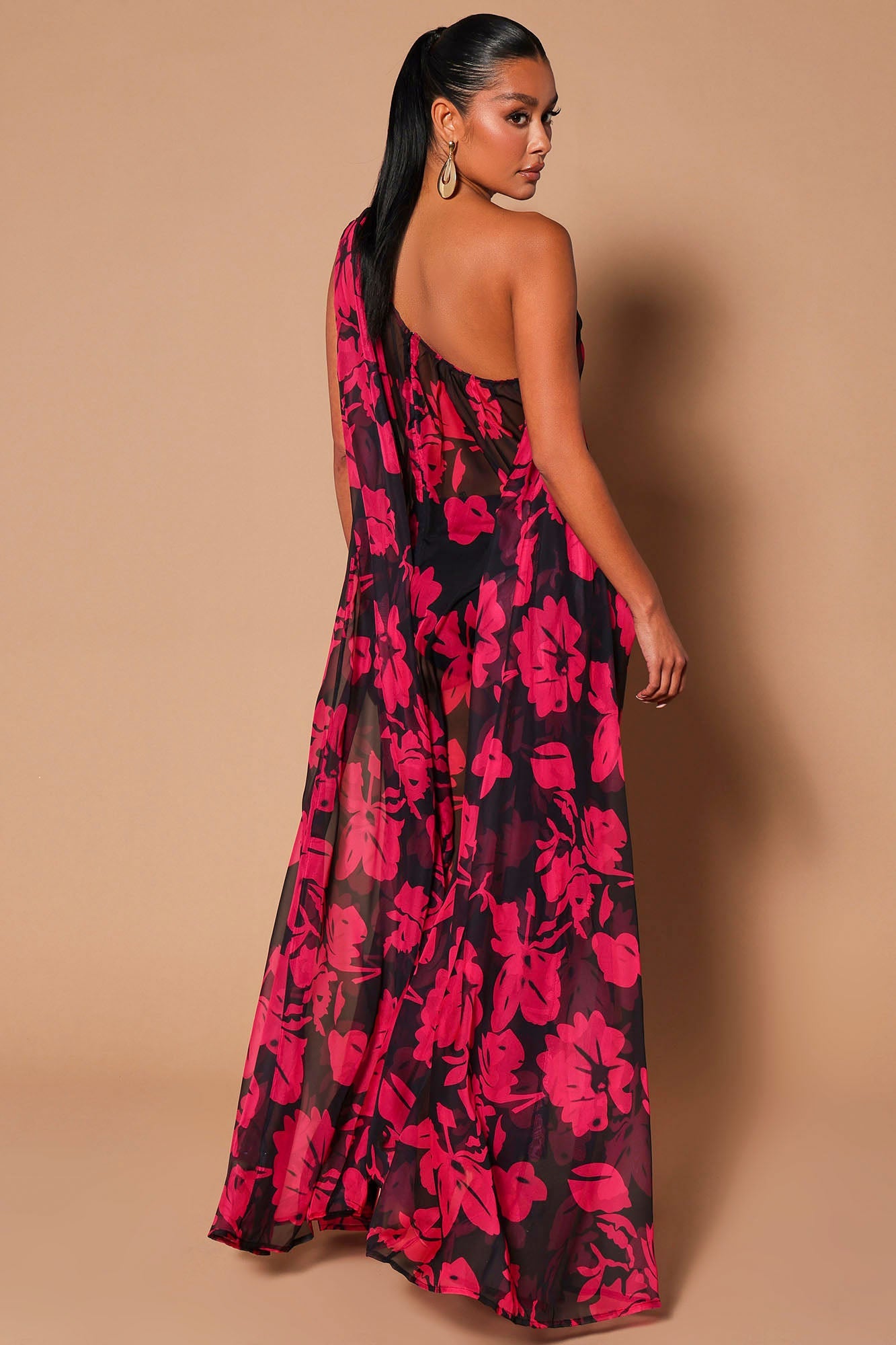 Rosalia Chiffon Maxi Dress - Black/Pink