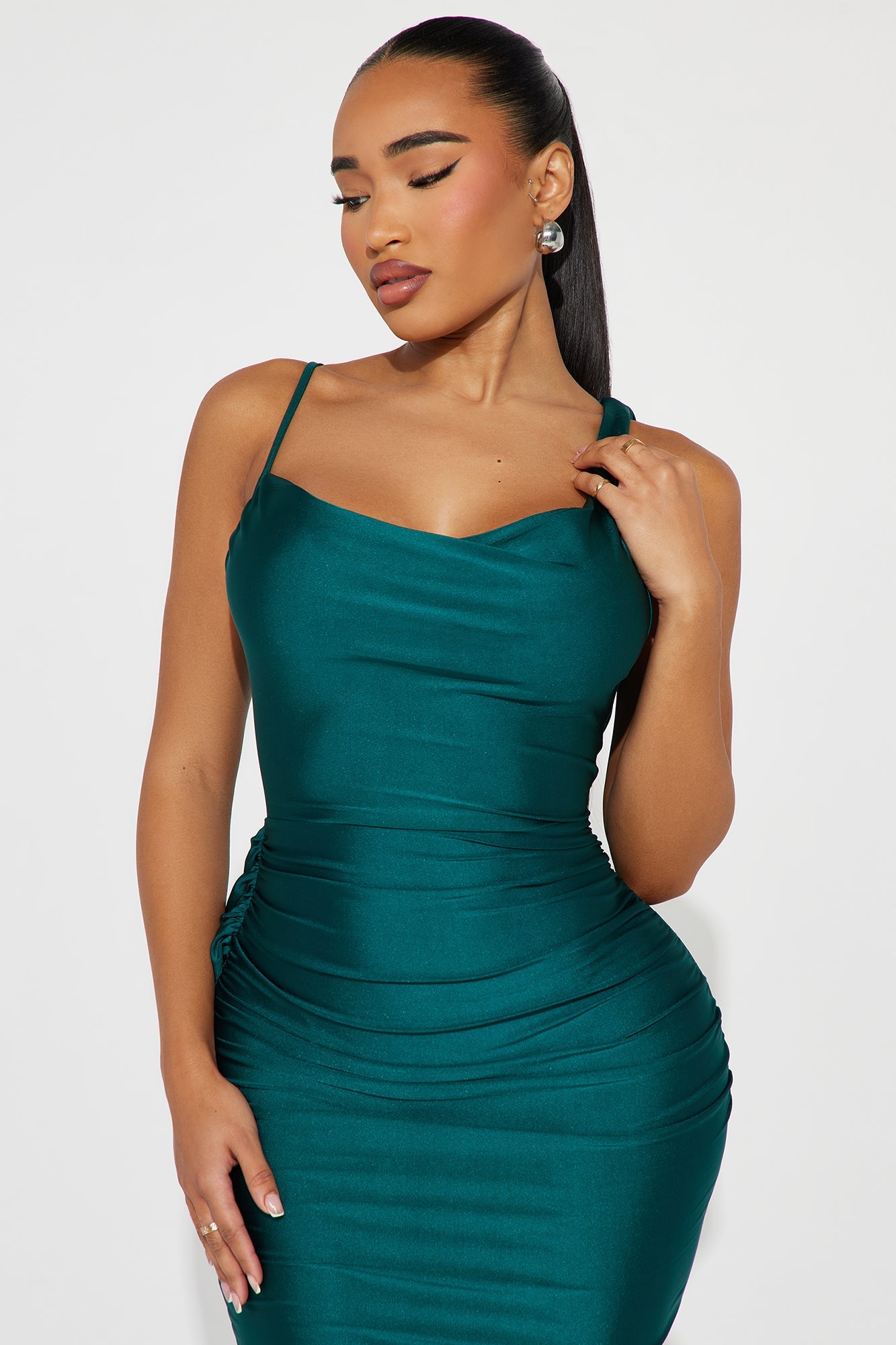 Michelle Draped Back Gown - Hunter