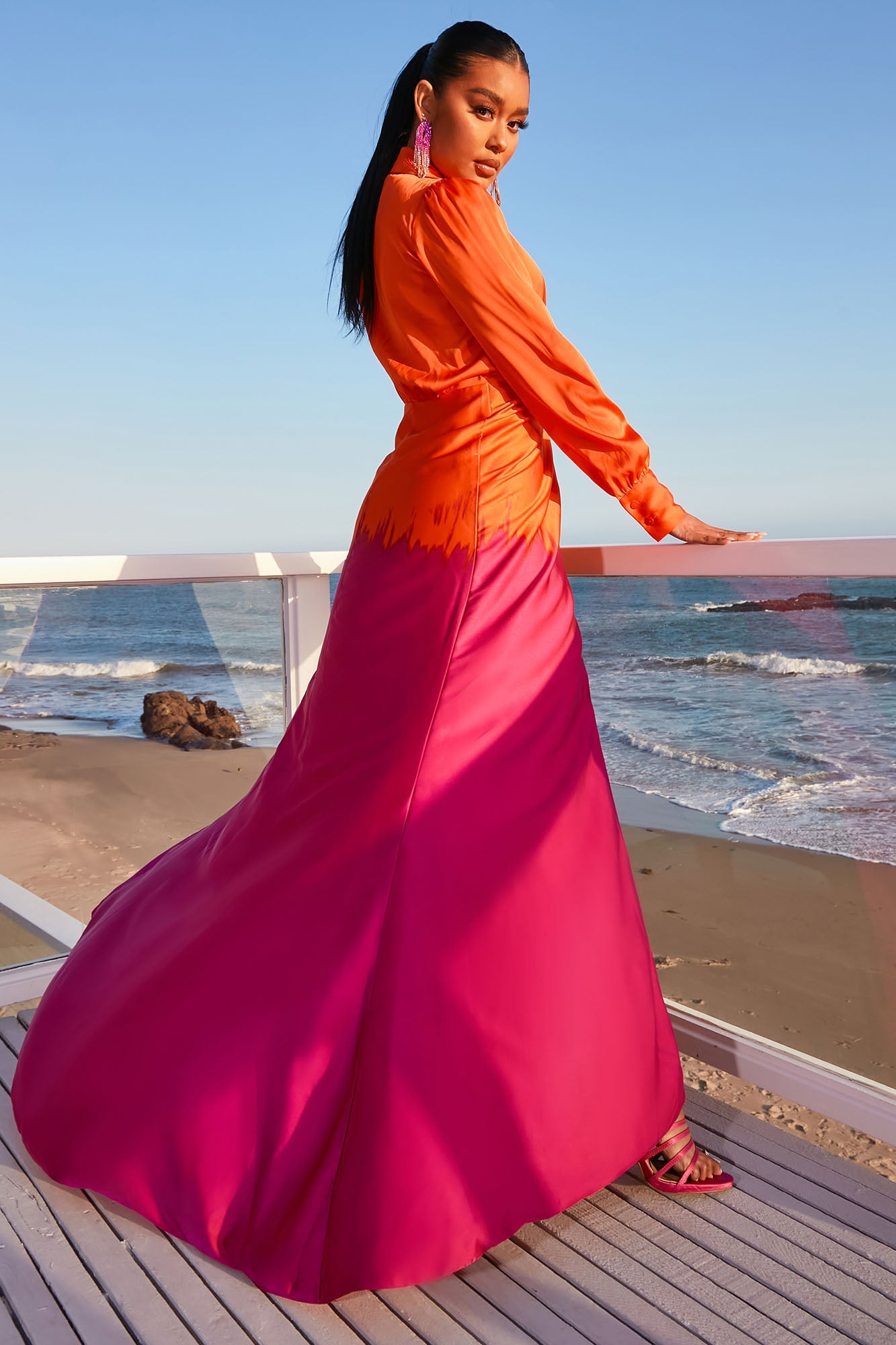orange ombre maxi dress Never Fully Dressed satin ombre maxi dress in orange