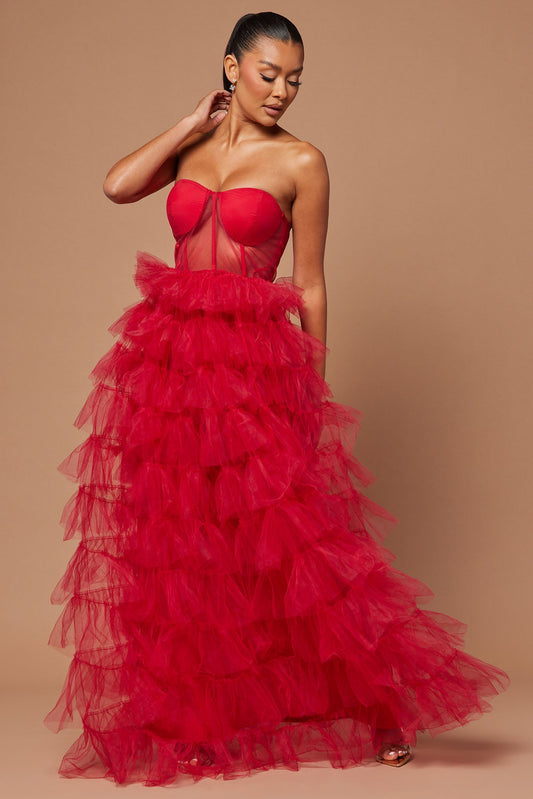 Lidia Tulle Gown - Red