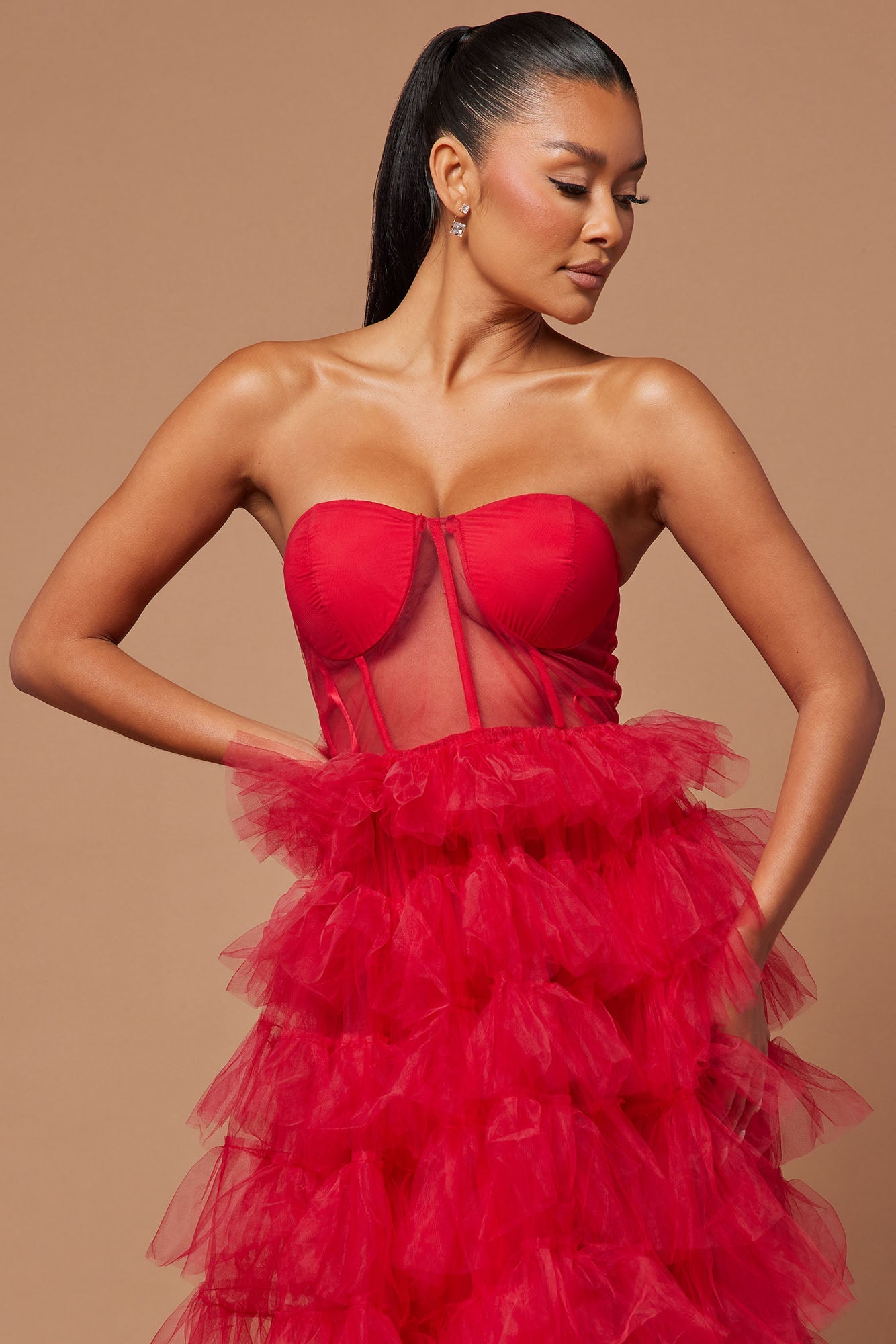 Lidia Tulle Gown - Red