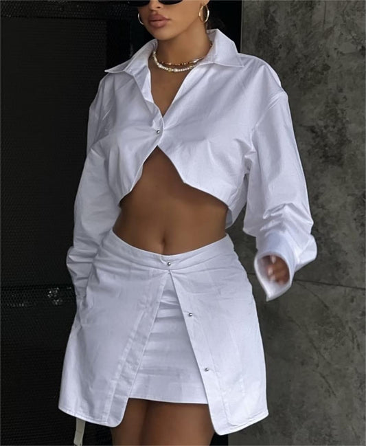 Women Clothing Shirt Outfit Skirt Set