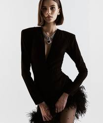Fall Sexy Ostrich Feather Long Sleeved Dress
