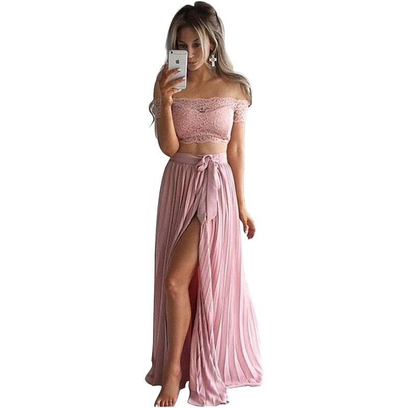 Women Clothing Popular Solid Color Dress Women Lace Skirt Two Piece Set