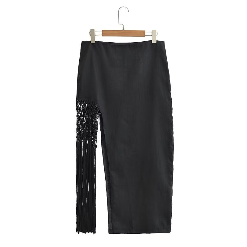 Summer Linen Hanging Collar Top High Waist Skirt 2 Pc Skirt Set