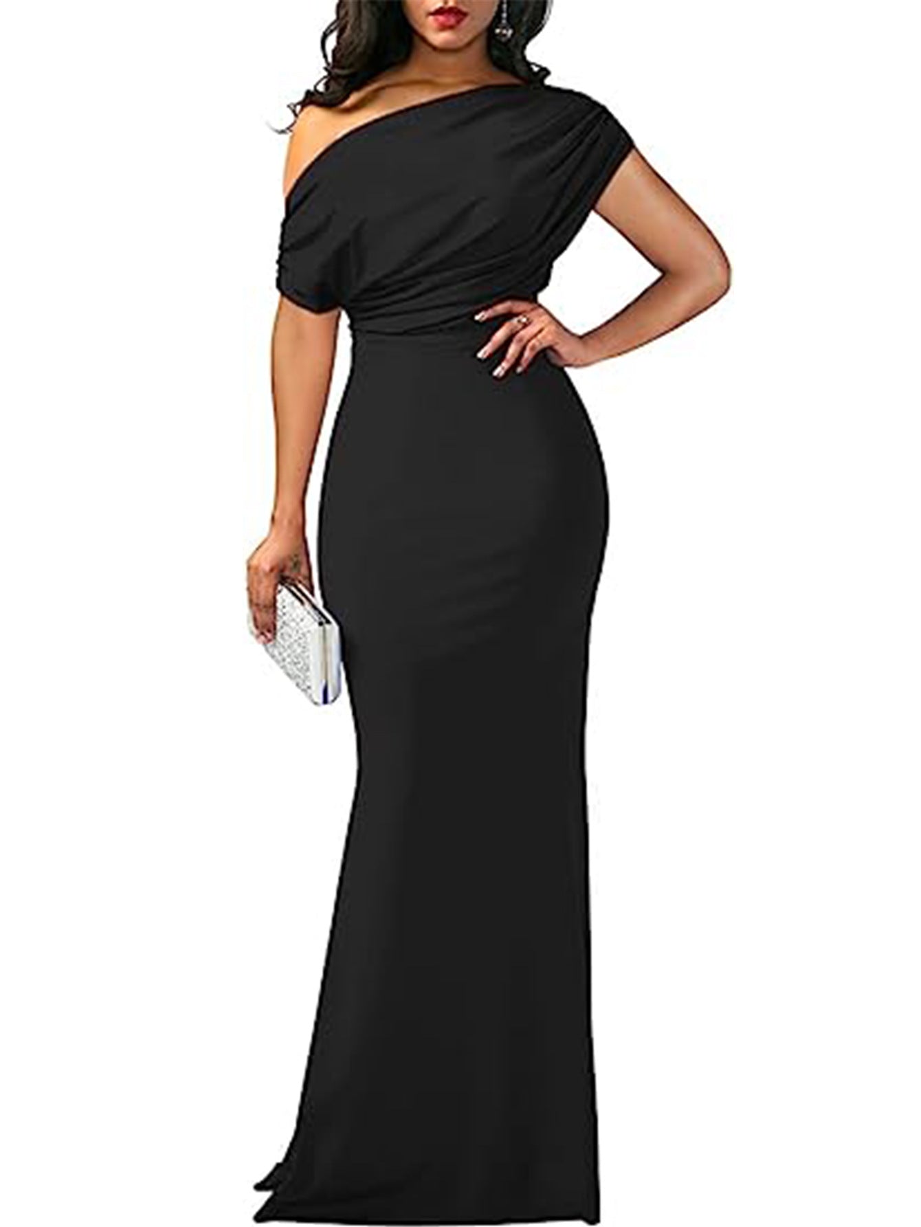 Plus Size Sexy Black off the Shoulder Maxi Evening Dress