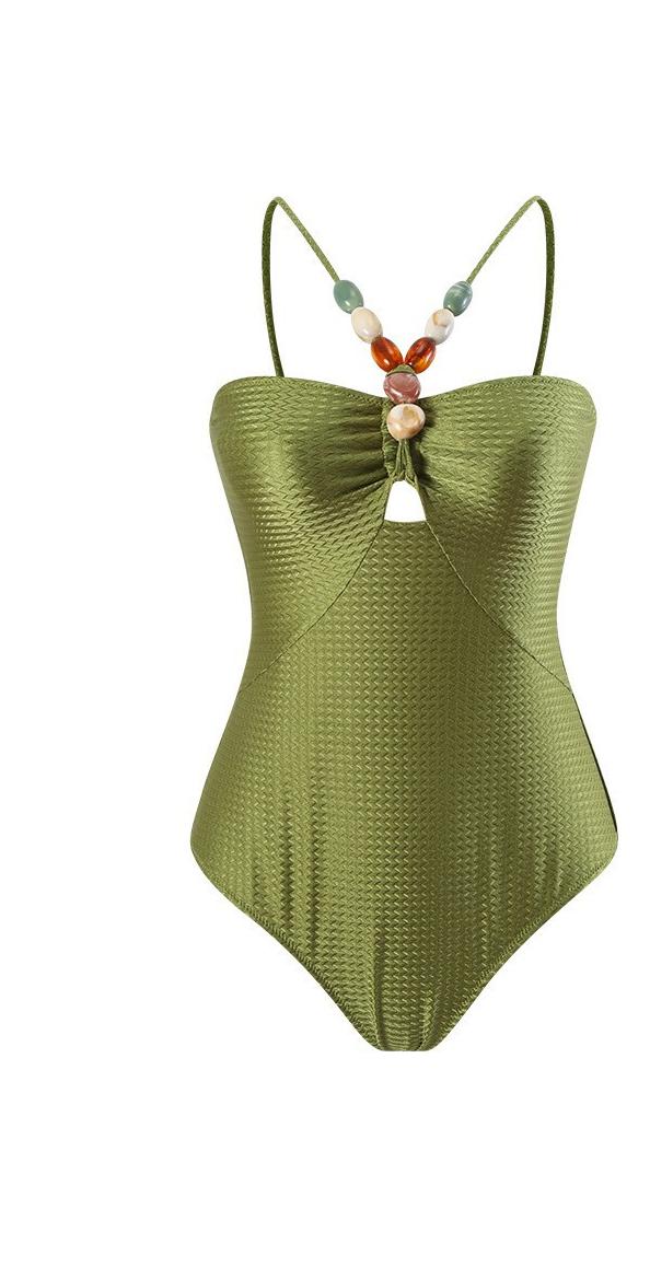 Ladies Swimsuit Multicolor Hollow Out Cutout Gem Sling French Two Piece Maxi Dress Swimsuit Bikini