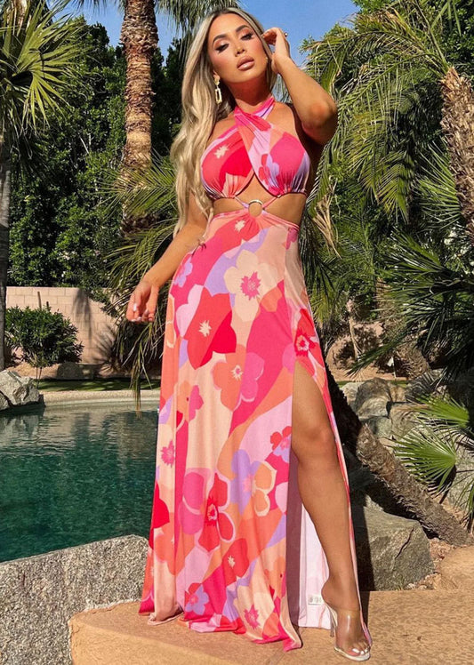Women Clothing Floral Dress Slightly Long Suspender French Dress Summer Dress