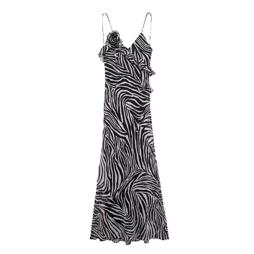 Women's Summer Long Ruffled Animal Print Dress