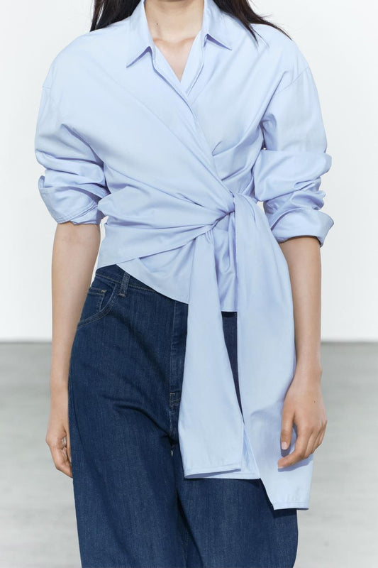 Bowknot Wrapped Poplin Shirt