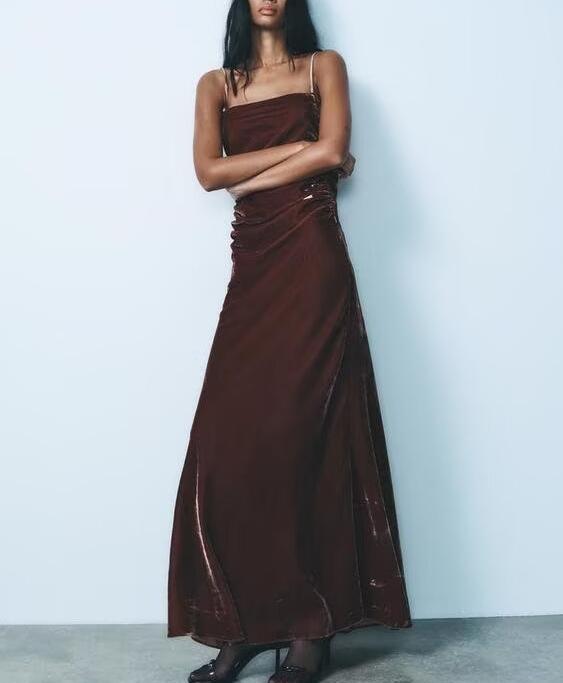 Backless Velvet Sling Pleated Maxi Dress