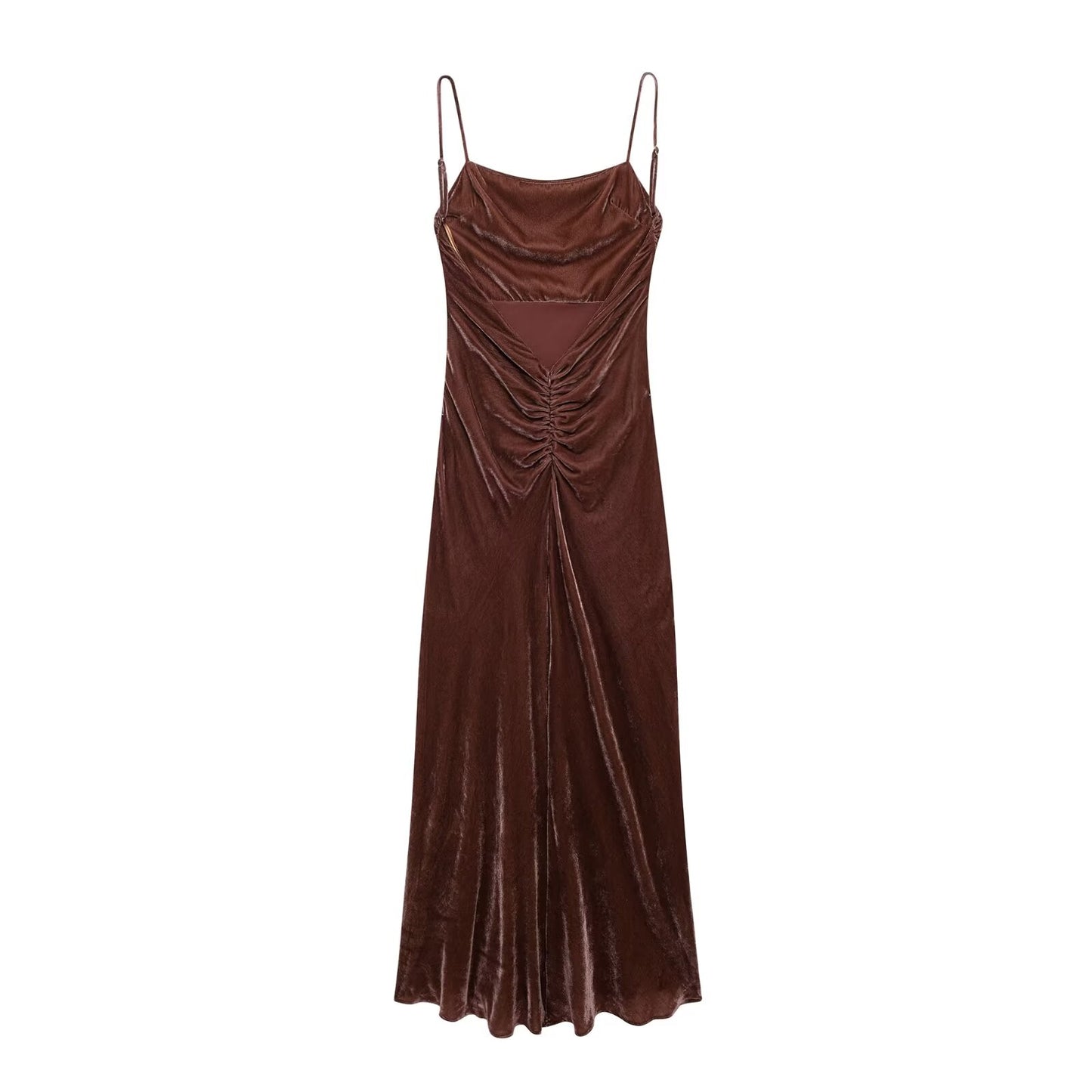 Backless Velvet Sling Pleated Maxi Dress