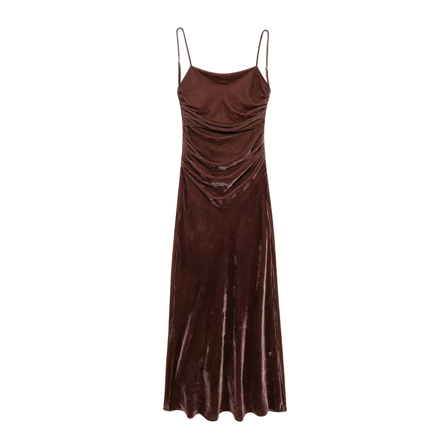 Backless Velvet Sling Pleated Maxi Dress