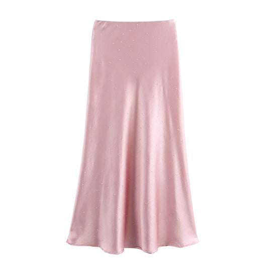 Spring Women Clothing Slimming Solid Color Rhinestone Fit Fishtail Long Skirt