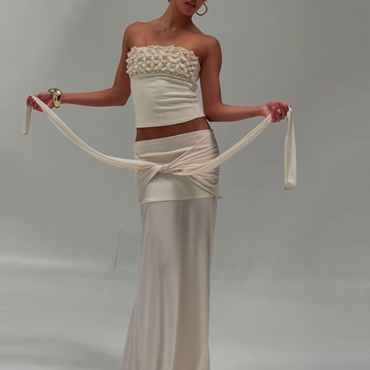 Vacation Sexy Tube Top Ribbon Skirt Sets