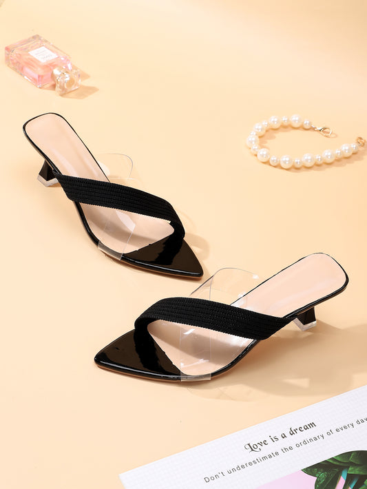 Women Cross Strap Pyramid Heeled Sandals, Fashion Fabric Mule Sandals