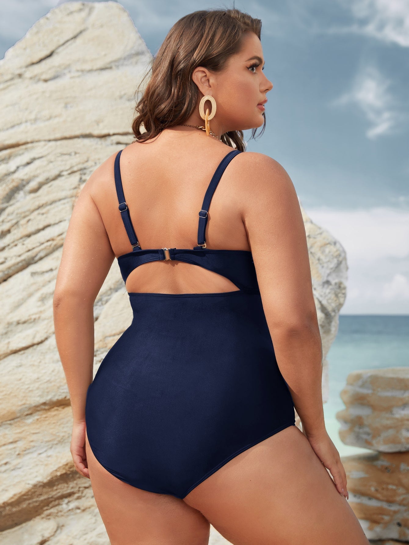 Plus Ruched Cut-out Back One Piece Swimsuit