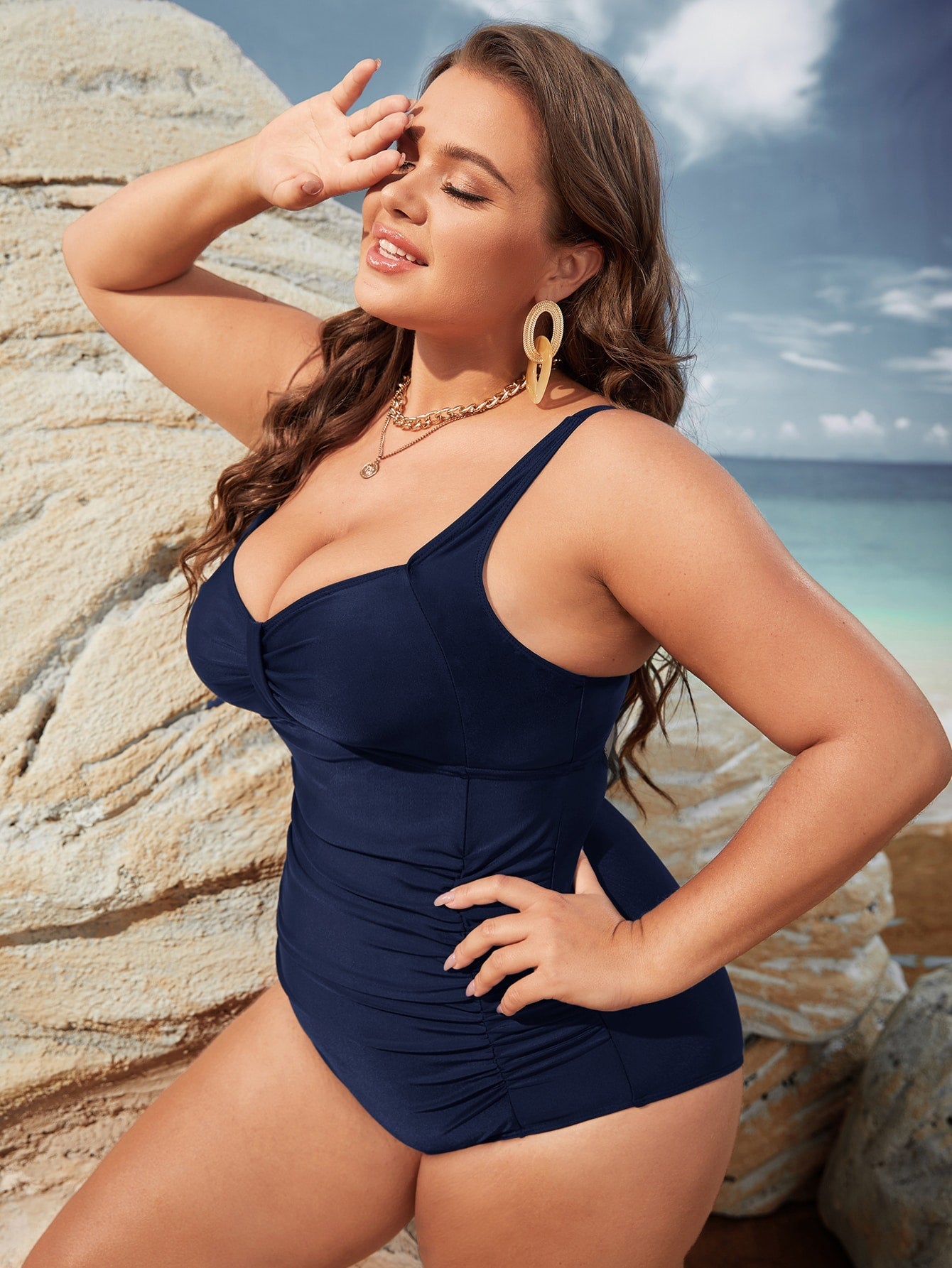 Plus Ruched Cut-out Back One Piece Swimsuit