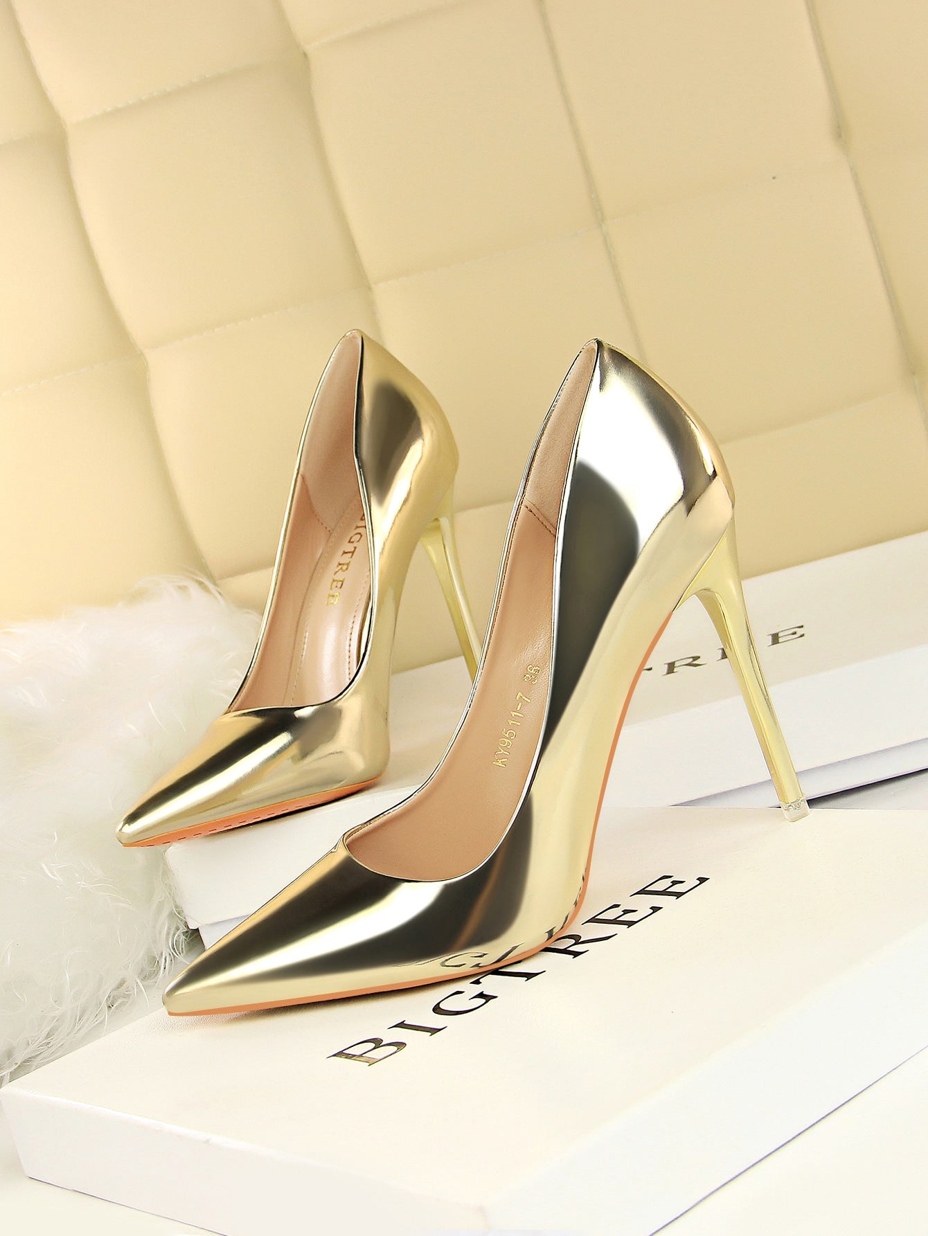 Metallic Point Toe Stiletto High Heeled Pumps