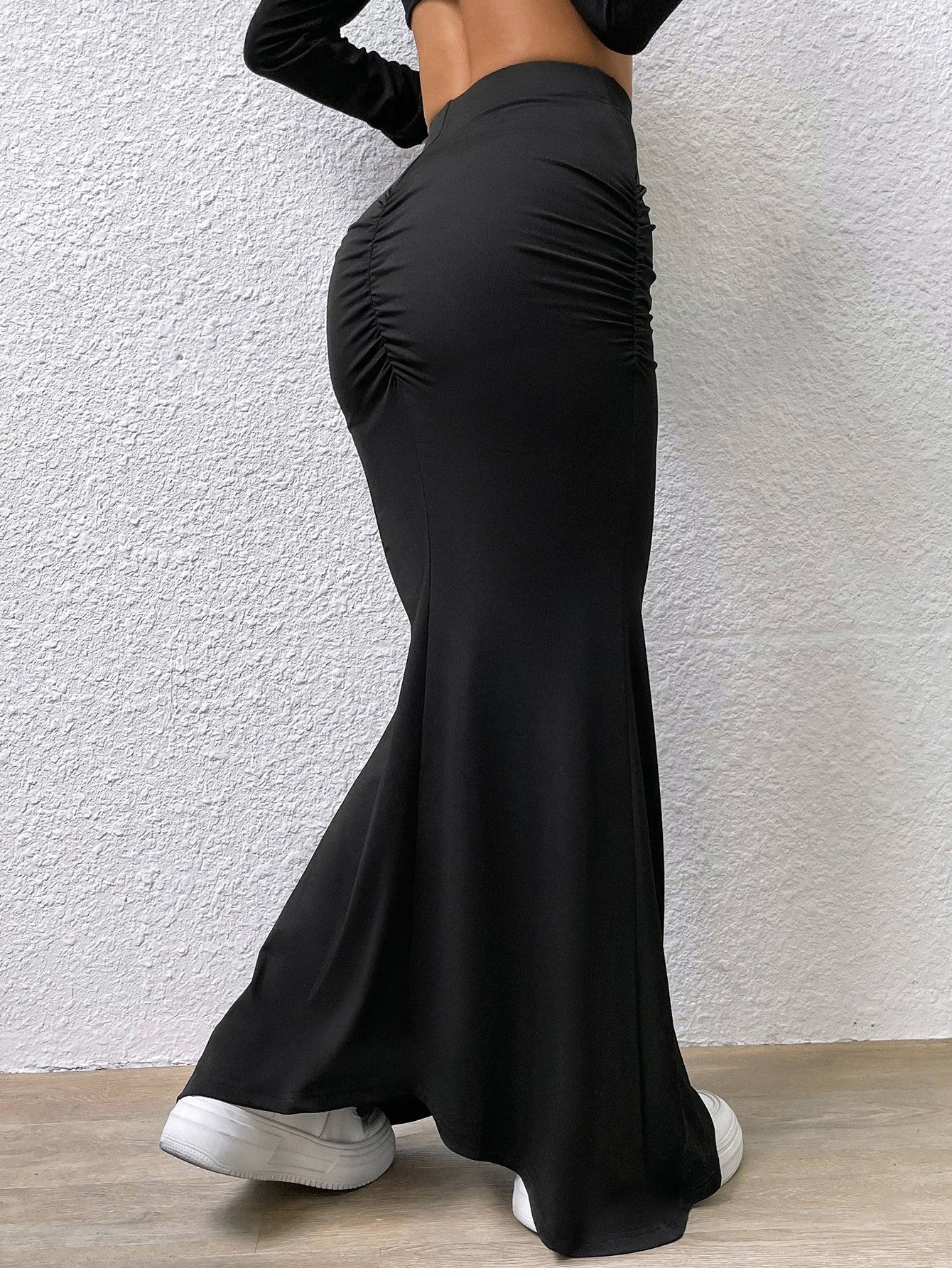 Pleated Fish Tail Hem Elegant Long Skirt