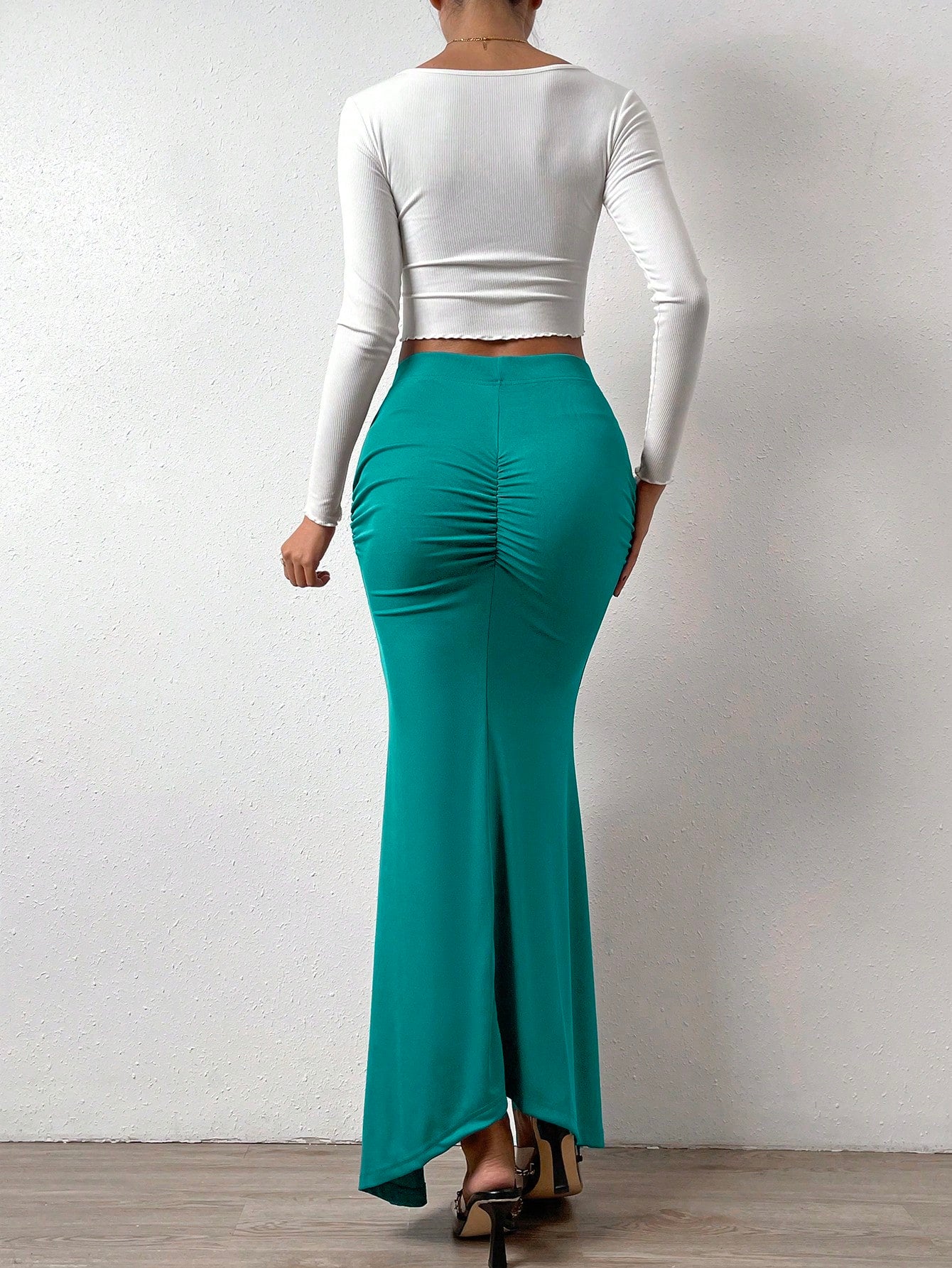 Pleated Fish Tail Hem Elegant Long Skirt