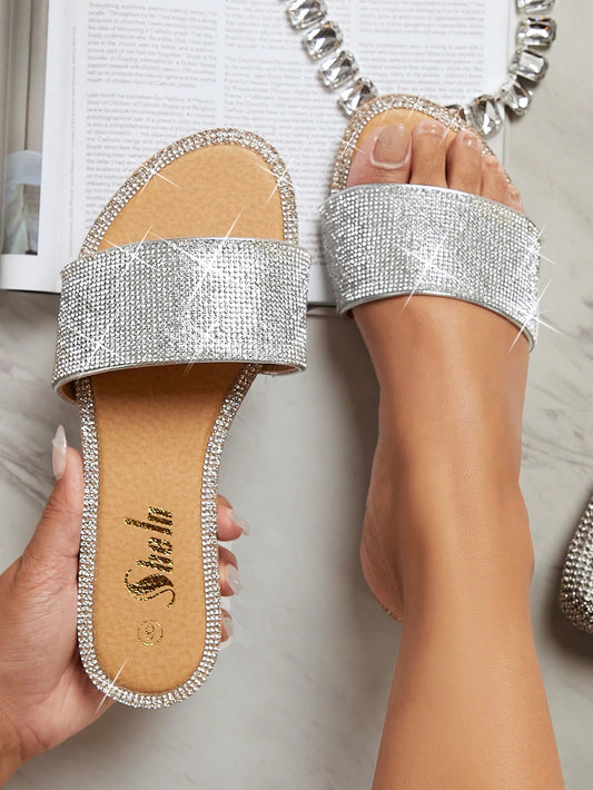 Haute Round Toe Rhinestone Flat Sandals