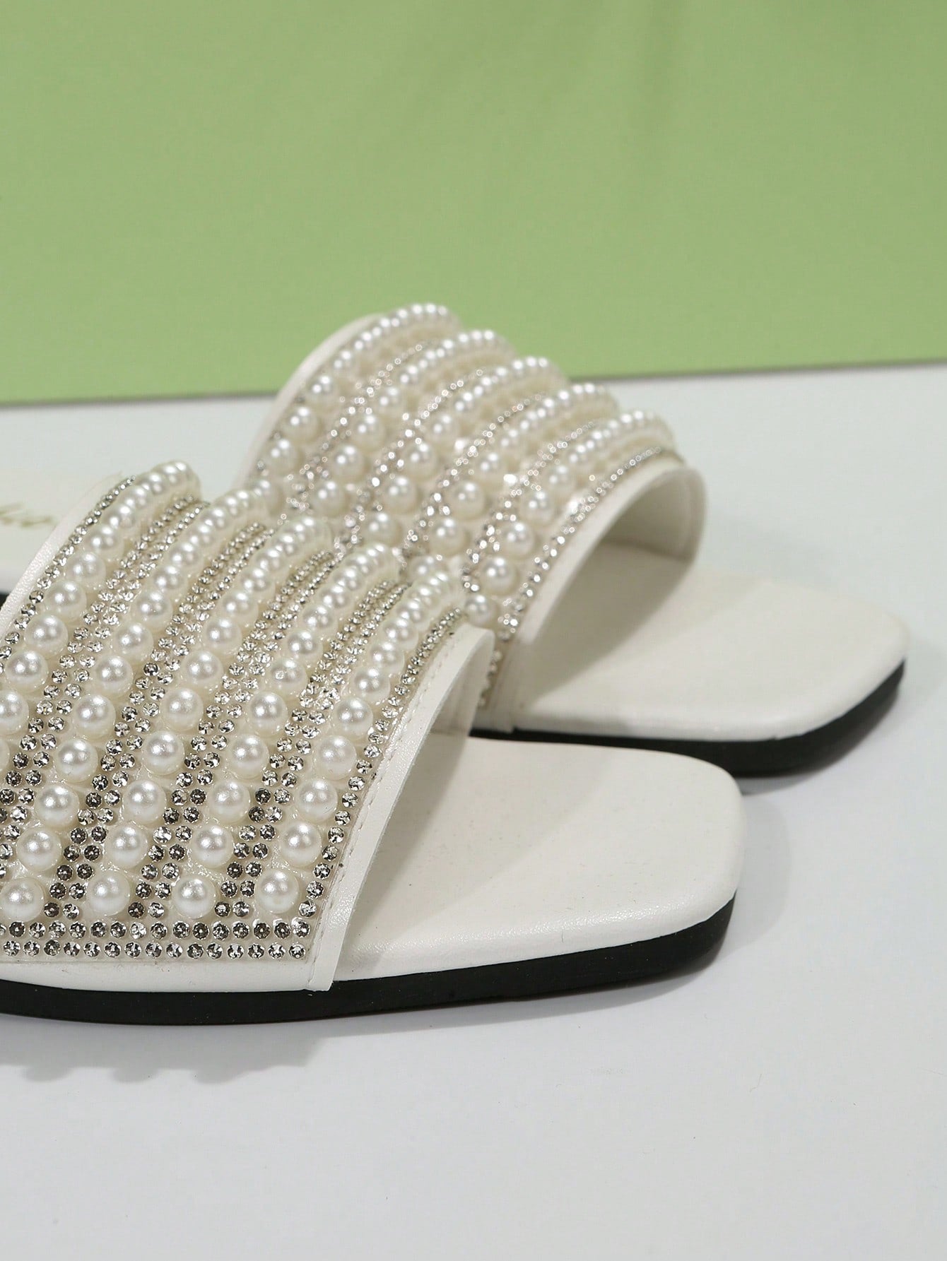 Women's Fashion Pearl Decoration Flat Sandals, Comfortable, Casual, French Style, White, Plus Size, Open Toe, Square Toe, Pearl Design, Goddess Style, Summer Beachwear