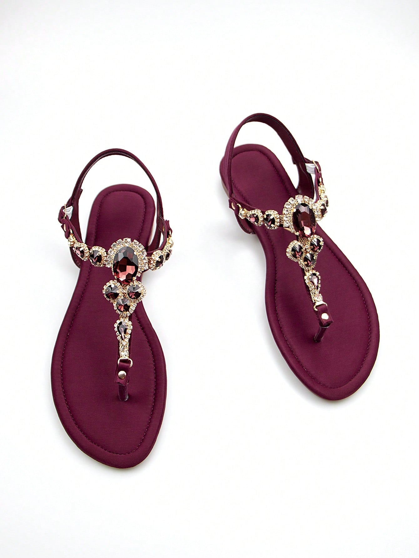 Women's Gorgeous Rhinestone Decor Black Lycra Fabric Comfortable Flat Sandals With Ankle Strap