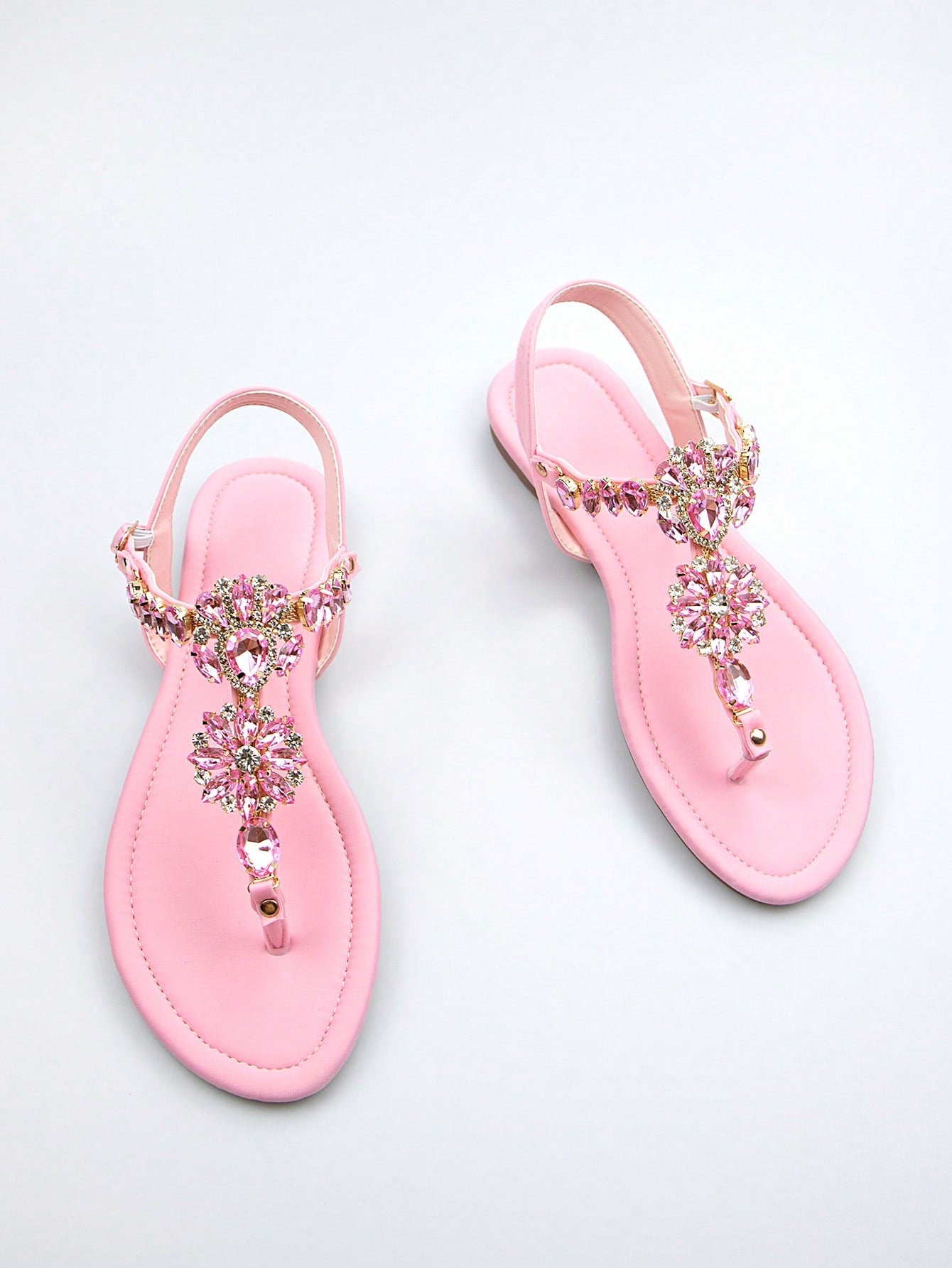 Women's Gorgeous Rhinestone Decor Black Lycra Fabric Comfortable Flat Sandals With Ankle Strap