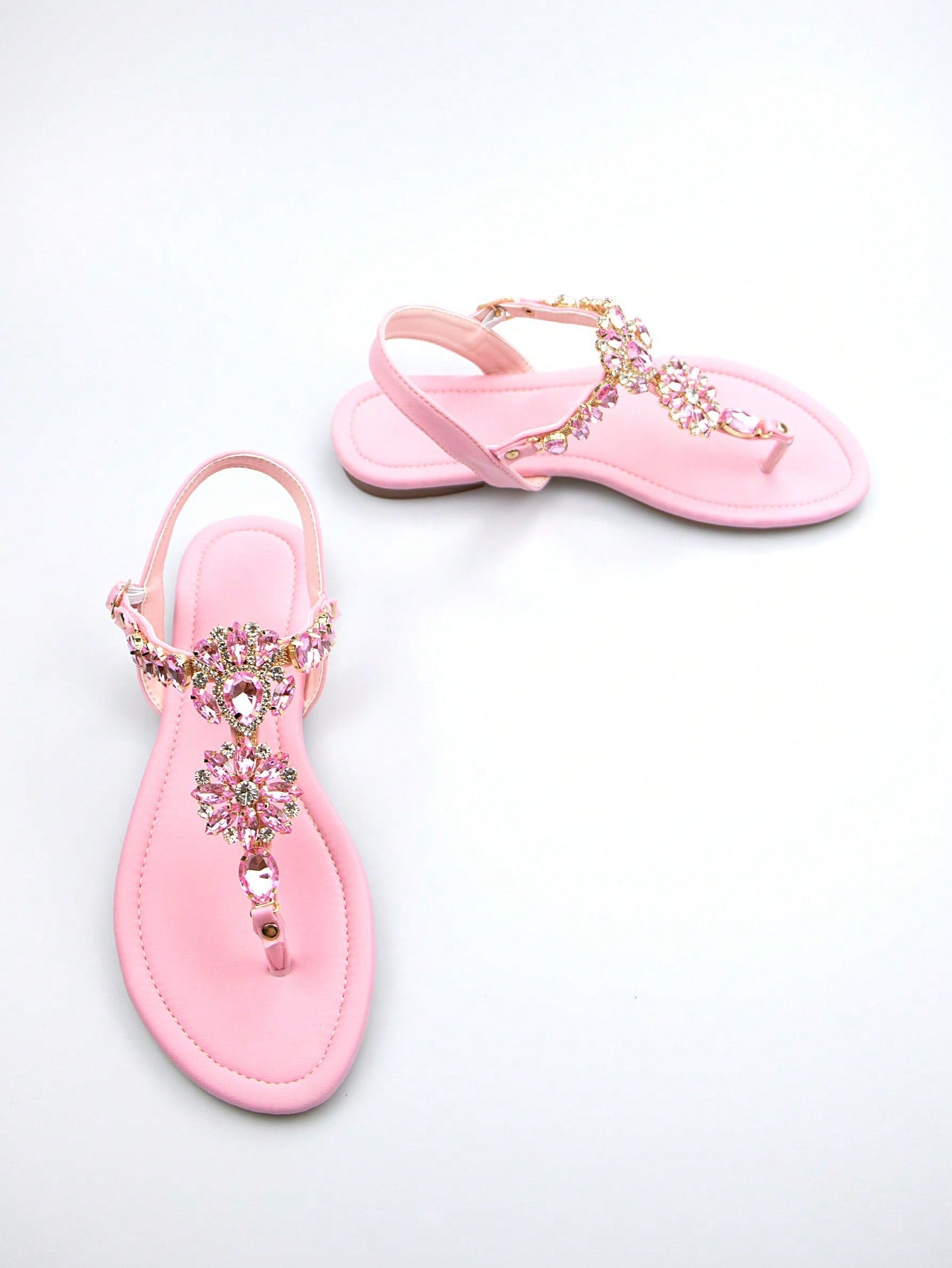 Women's Gorgeous Rhinestone Decor Black Lycra Fabric Comfortable Flat Sandals With Ankle Strap