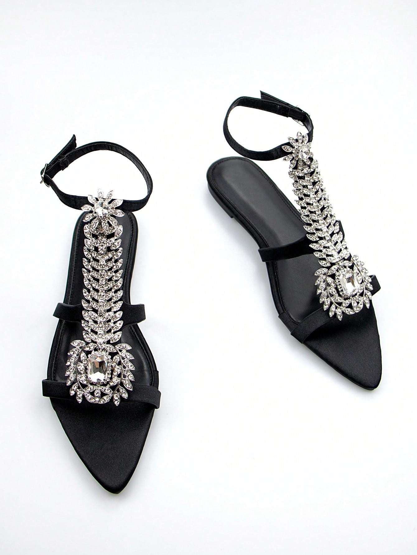 Women's Chic Rhinestone Chain Buckle Decoration Lycra Pointed Toe Slingback Party Flat Sandals