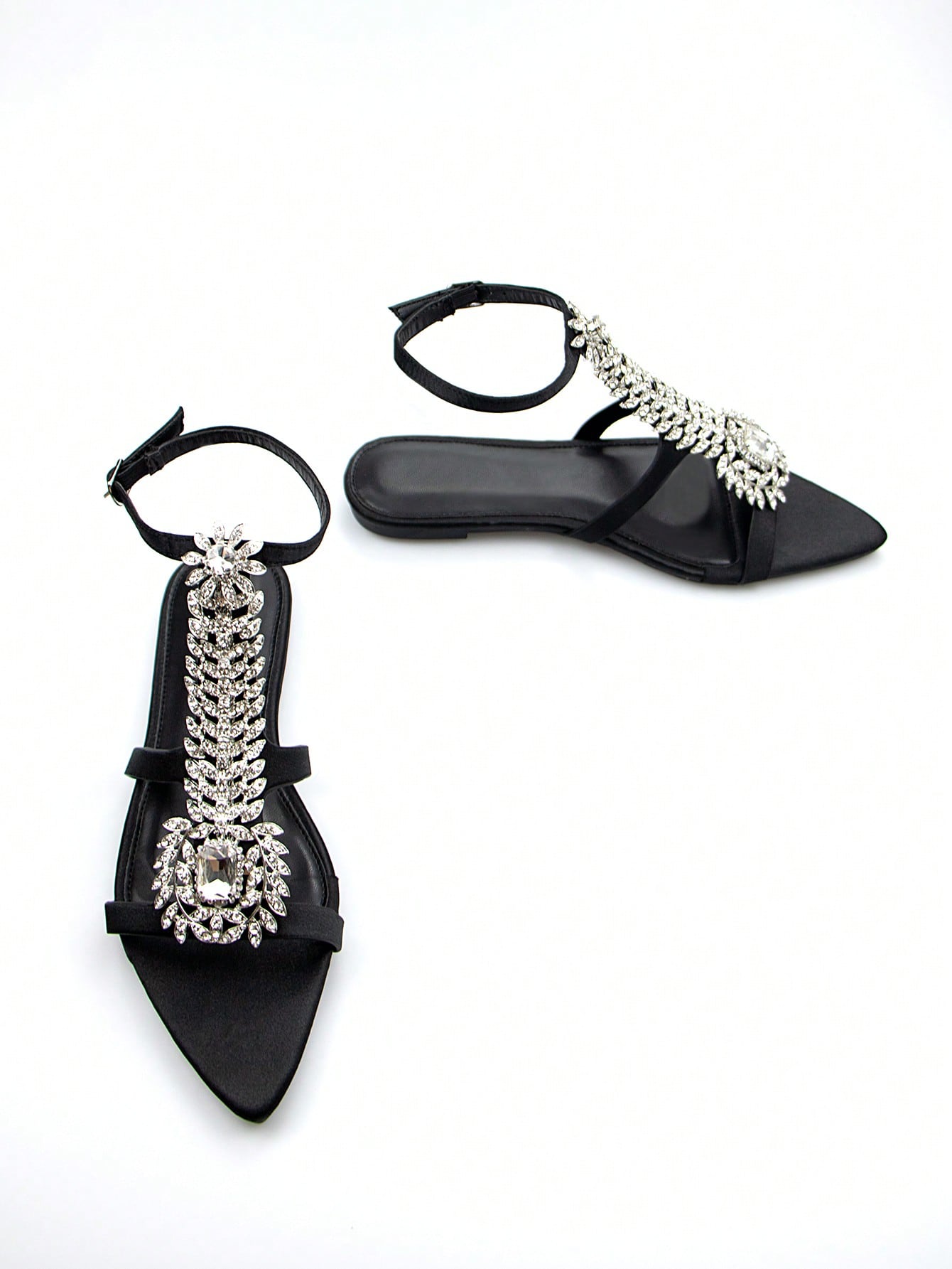 Women's Chic Rhinestone Chain Buckle Decoration Lycra Pointed Toe Slingback Party Flat Sandals