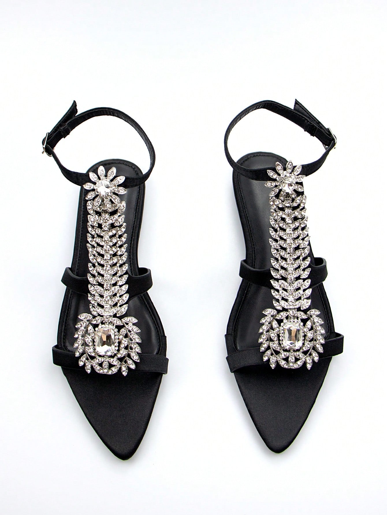 Fashionable Black Eva Elegant Rhinestone Strap Women's Flat Sandals