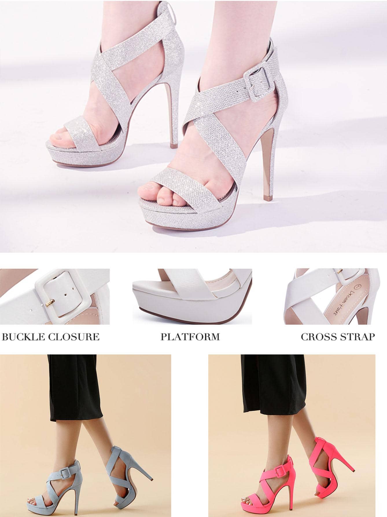 Women High Heel Sandals Cross Strap Open Toe High Stilettos Party Pump Platform Heel Sandals, For Valentine's Day, Party, Wedding