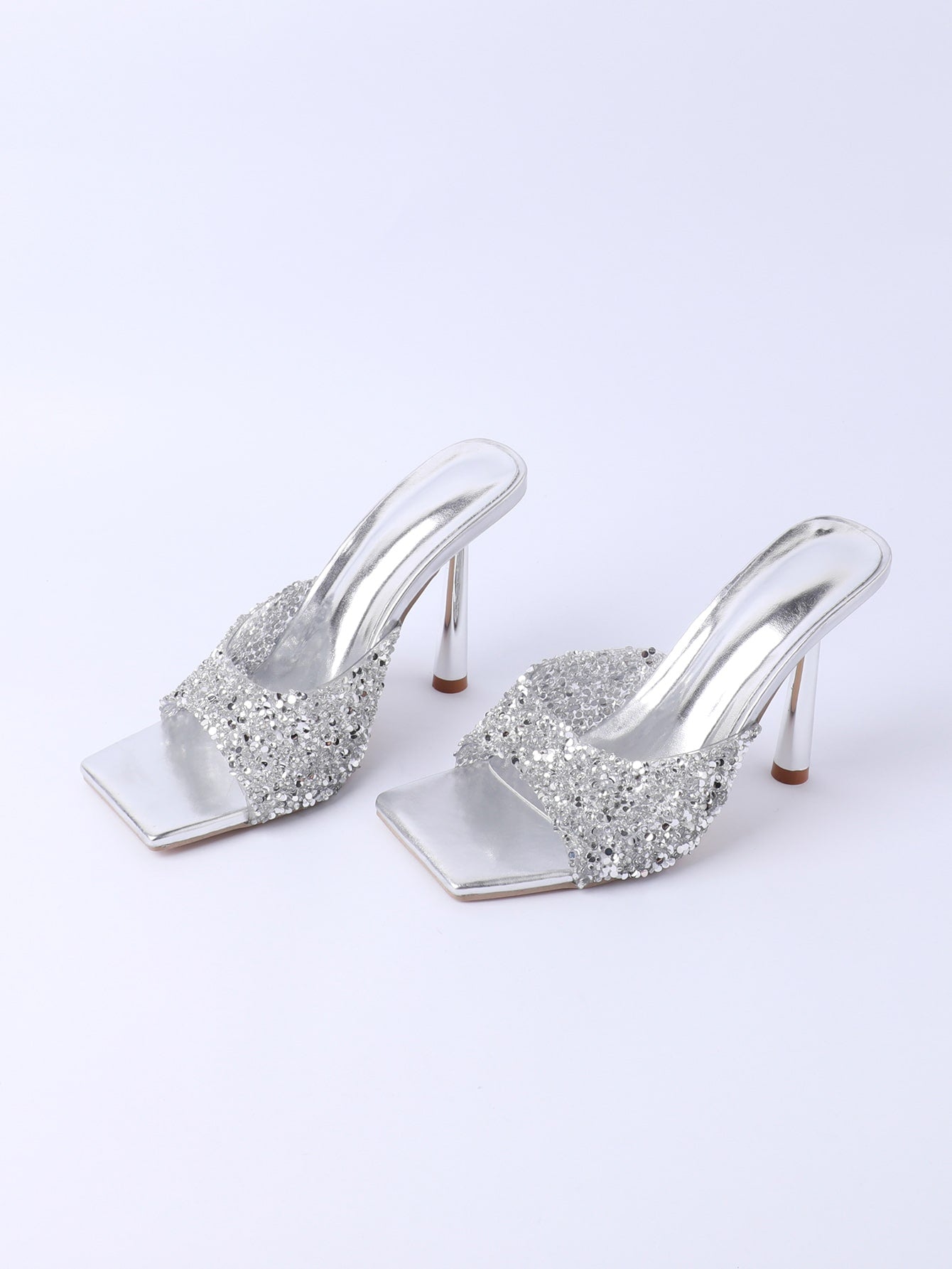 Fashion High Heel Sandals Metal Sequin Embellished Stiletto Mule Sandals