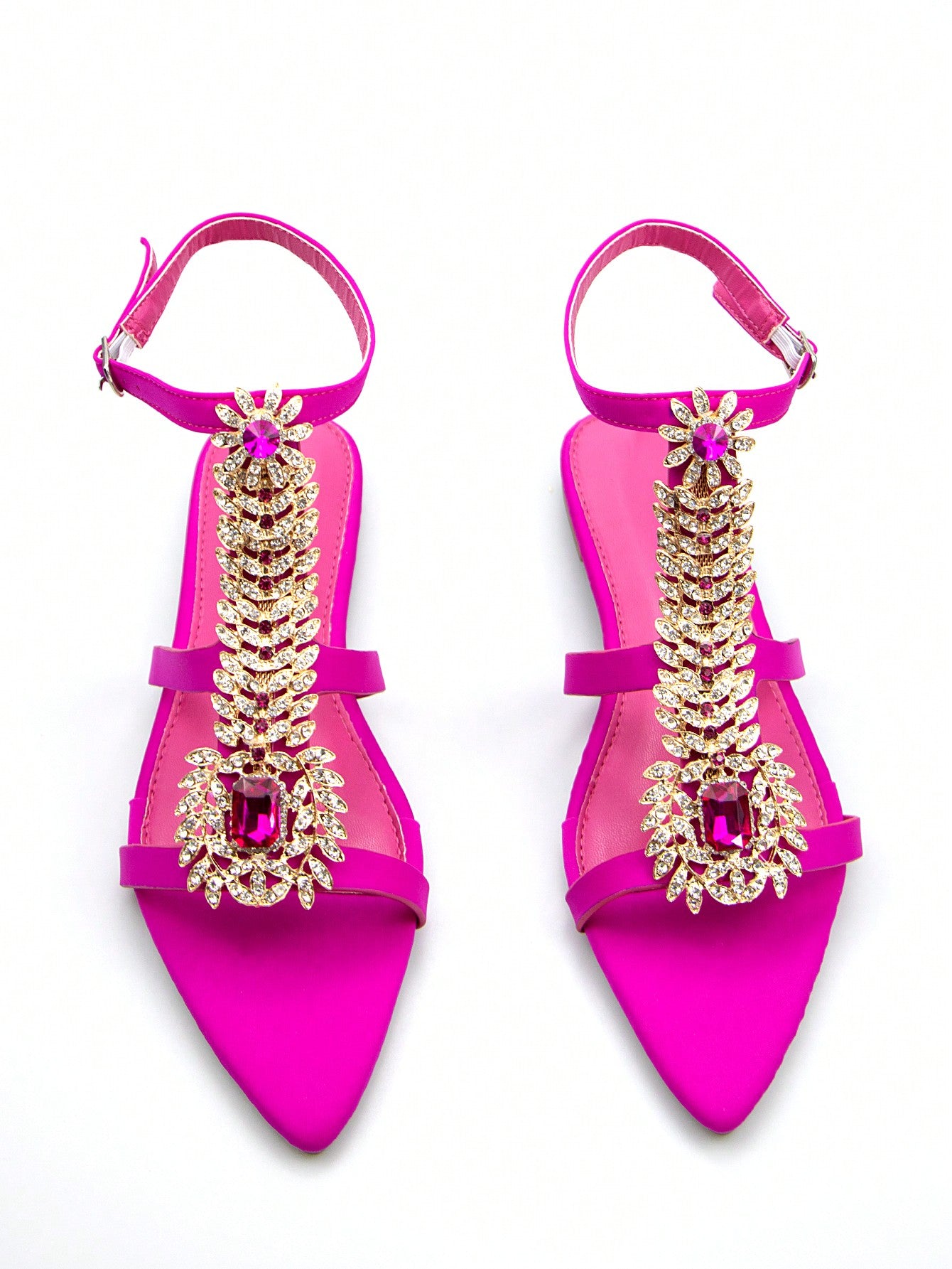 Women's Chic Rhinestone Chain Buckle Decoration Lycra Pointed Toe Slingback Party Flat Sandals