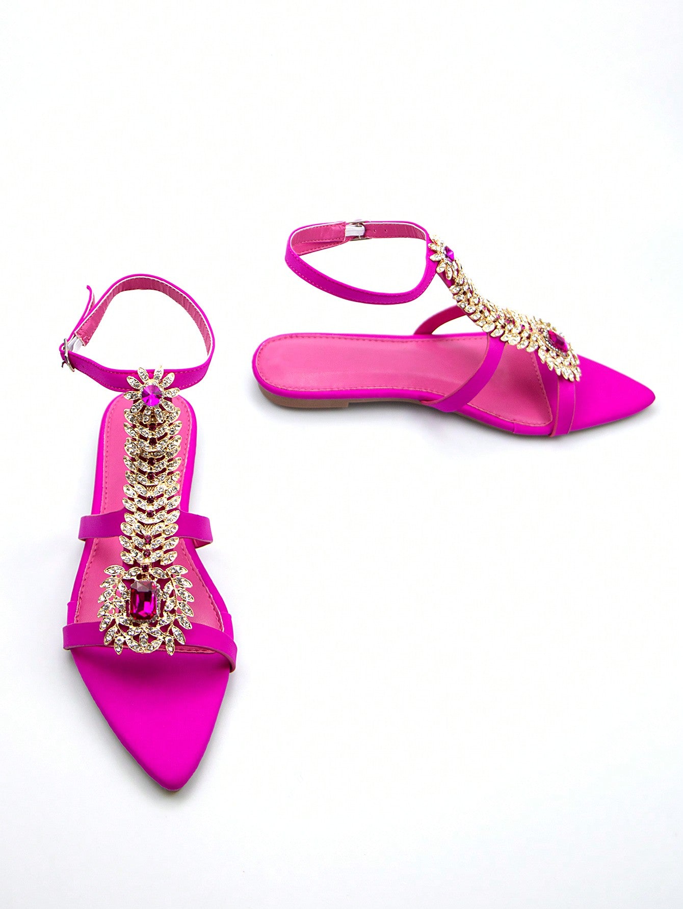 Women's Chic Rhinestone Chain Buckle Decoration Lycra Pointed Toe Slingback Party Flat Sandals