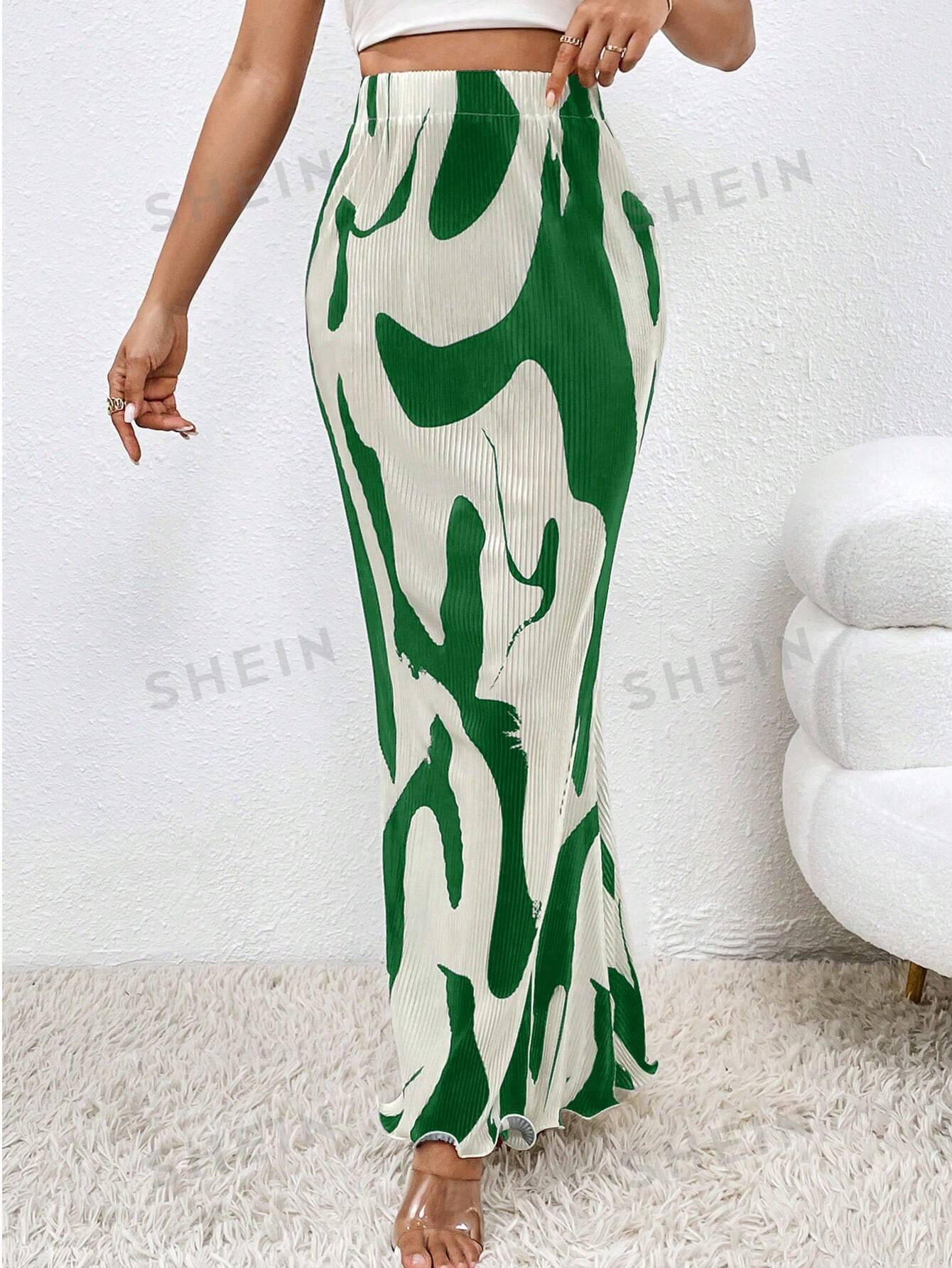 Graphic Print Mermaid Hem Skirt