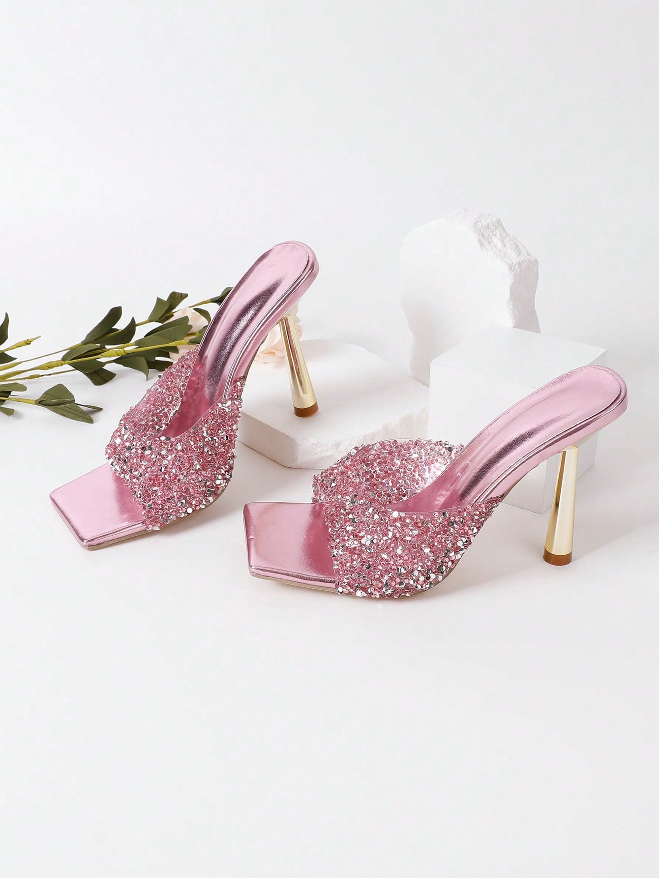 Fashionable High Heeled Women's Sandals With Sparkling Rhinestones