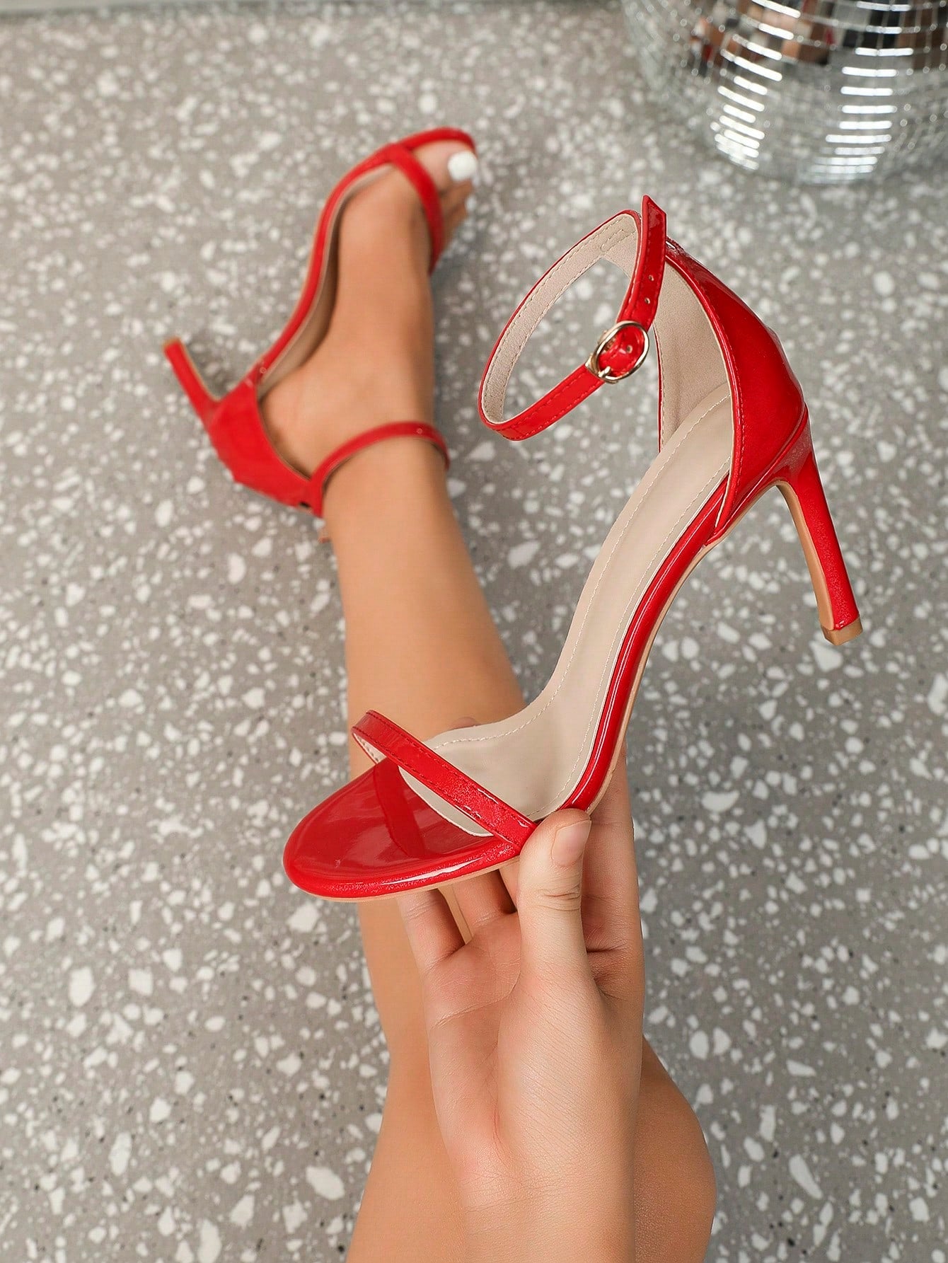 Suedette Stiletto Heeled Ankle Strap Sandals, White Elegant Solid Color Ankle Strap Women's High-heeled Sandals