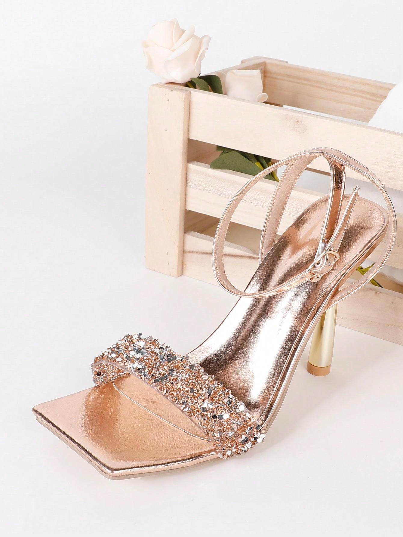 Fashionable High Heel Women's Sandals With Sparkling Rhinestone Decoration