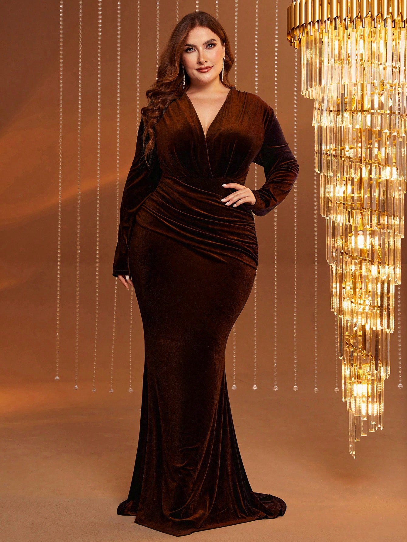 Plus Size V-neck Long Sleeve Dress