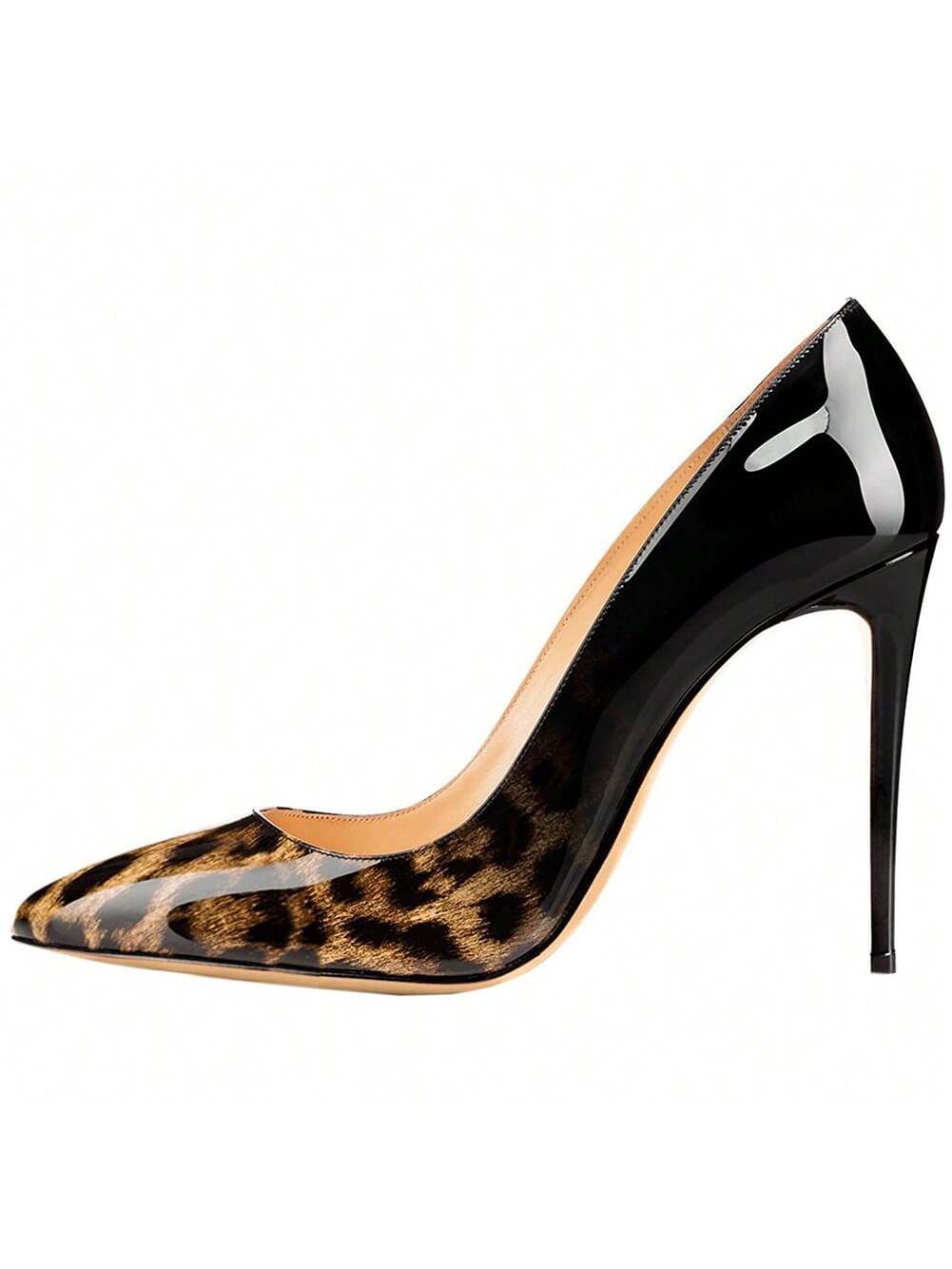 Patent Leather Animal Print Pointy Toes High Heels Pumps