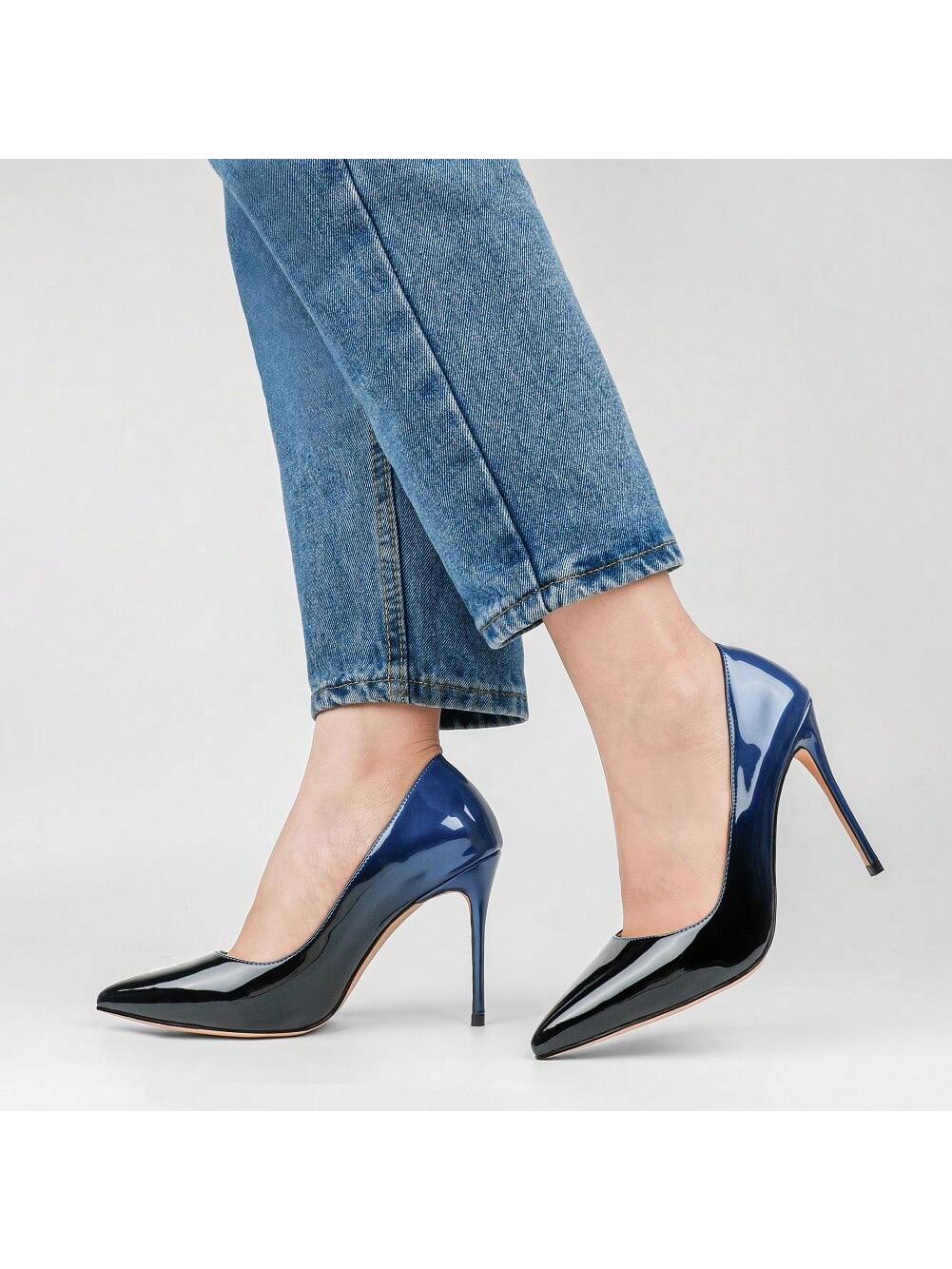 Patent Leather Animal Print Pointy Toes High Heels Pumps