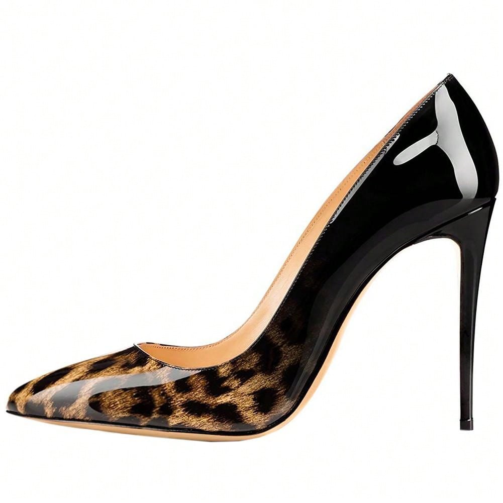 Pointy Toe Patent Leather Animal Print High Heel Pumps