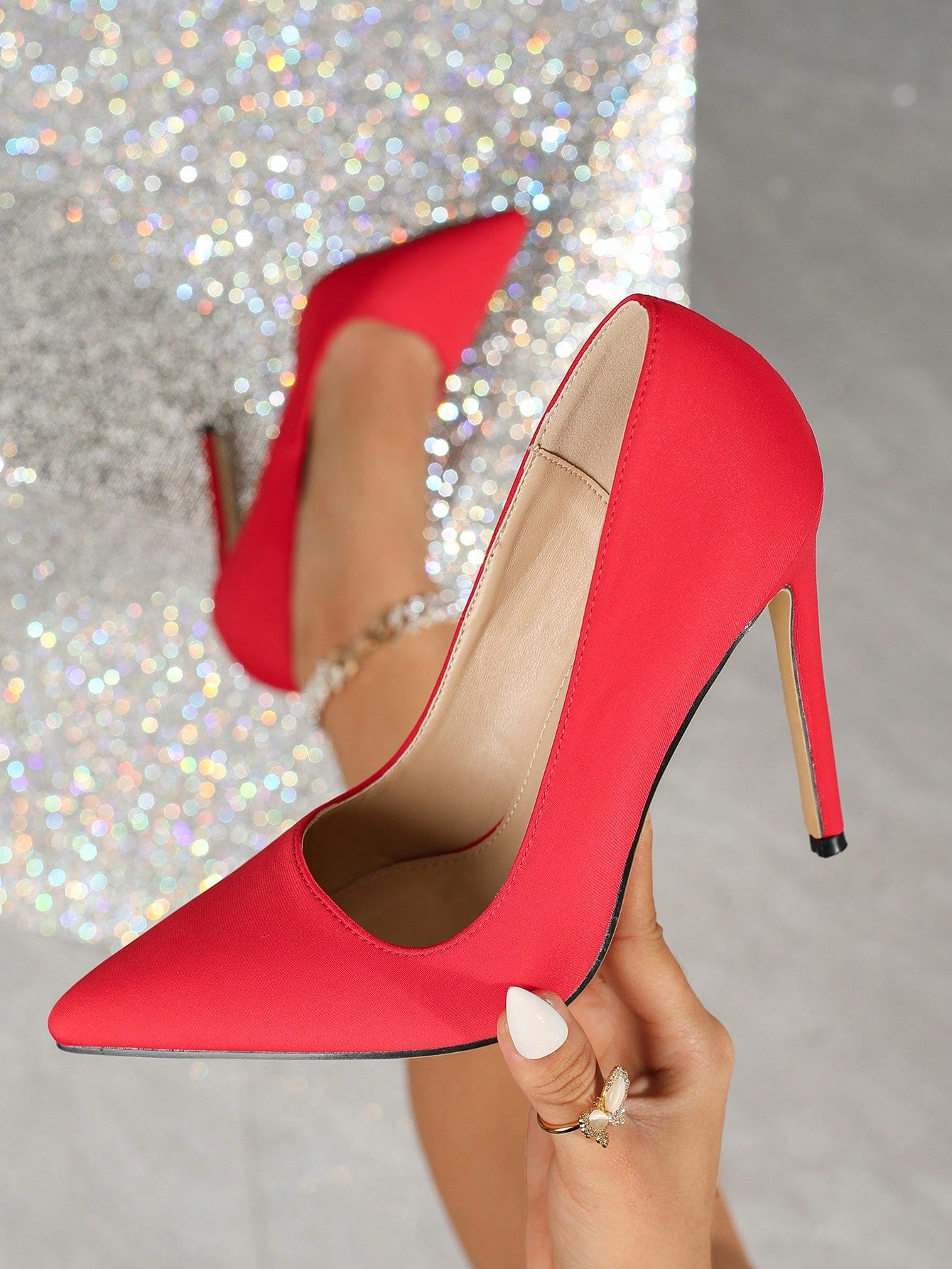 Solid Color High Heel Pumps For Evening Party, Fashionable And Slimming Design
