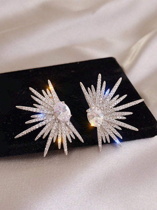 1 pair Full Rhinestone Design Earrings For Women
