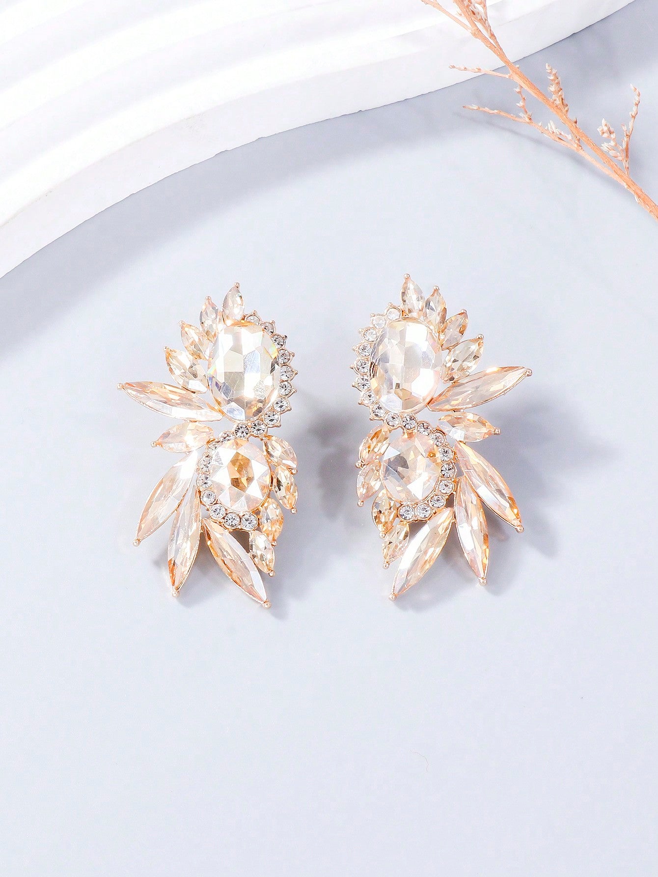 1 pair Champagne Glass Rhinestone Earrings