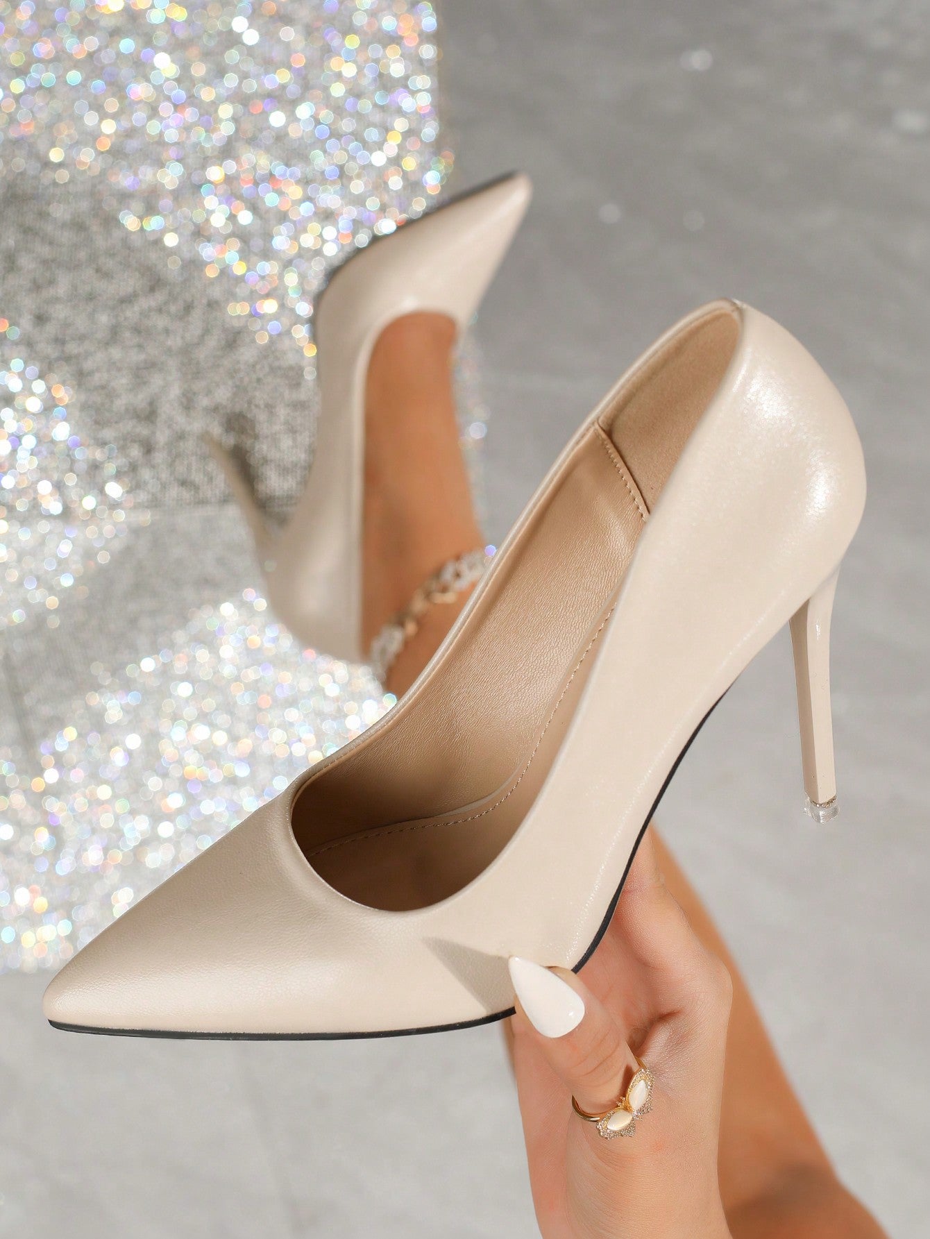 Solid Color High Heel Pumps For Evening Party, Fashionable And Slimming Design